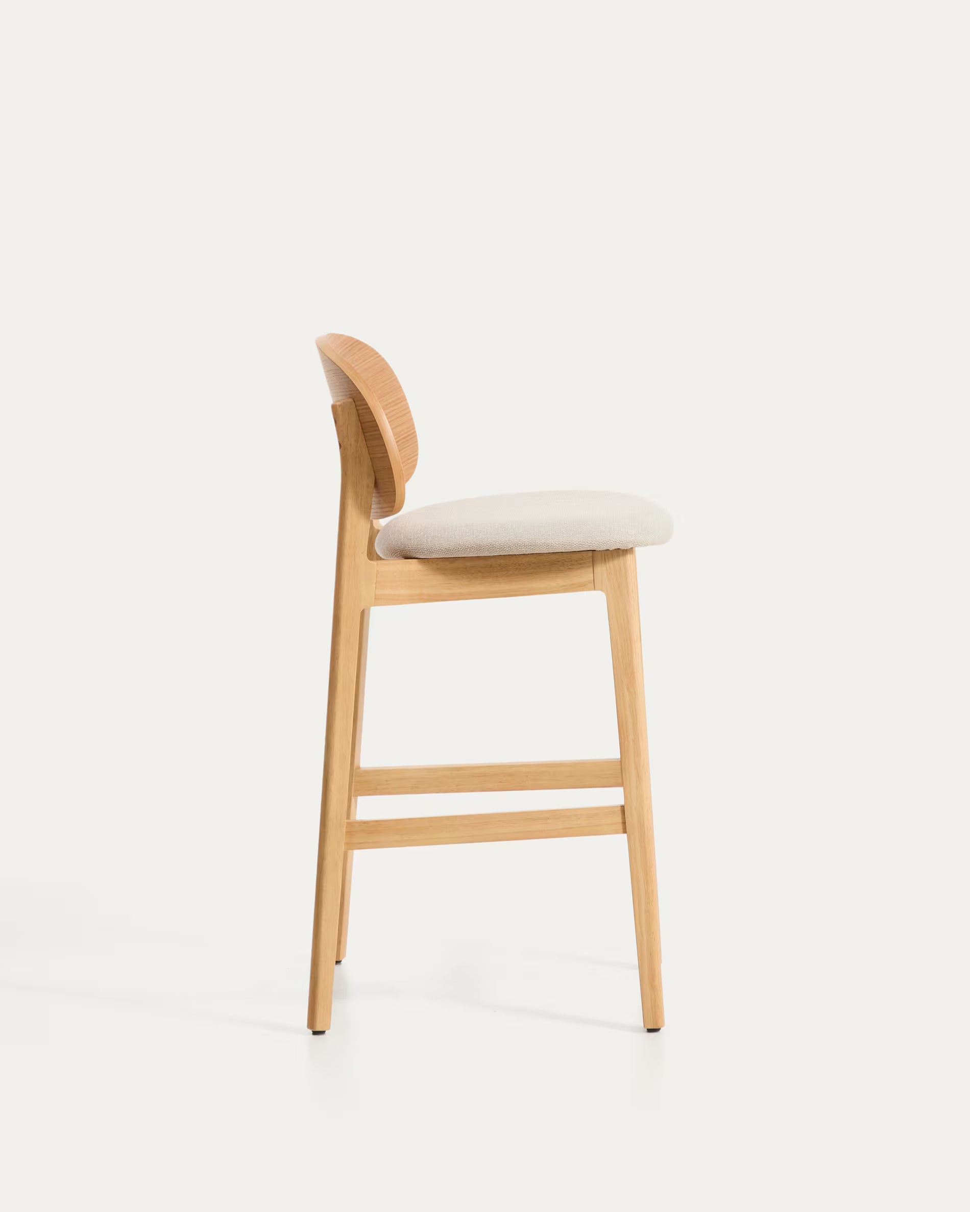 LUDARA Bar Stool in Beige Chenille with a Veneered Oak Base