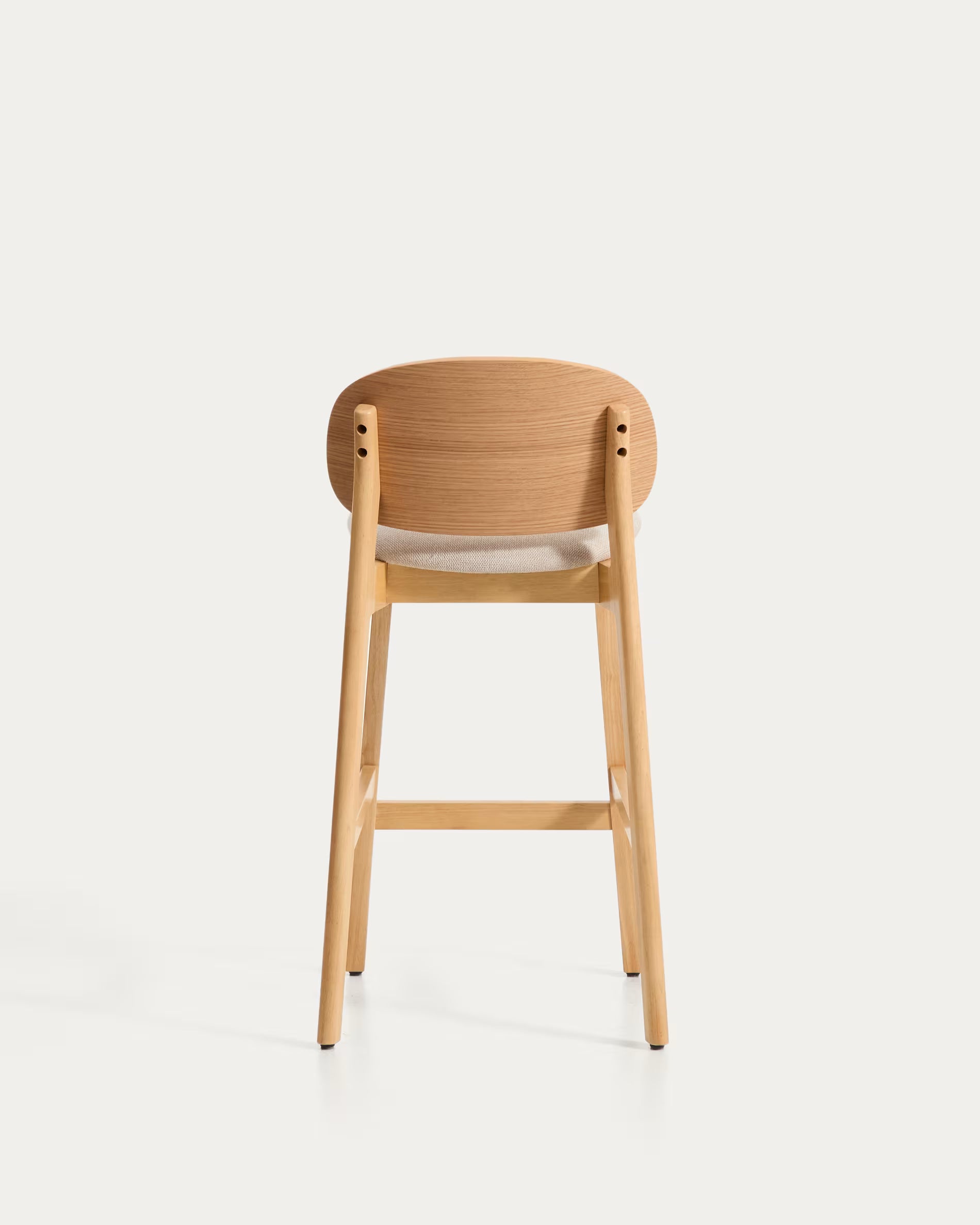 LUDARA Bar Stool in Beige Chenille with a Veneered Oak Base