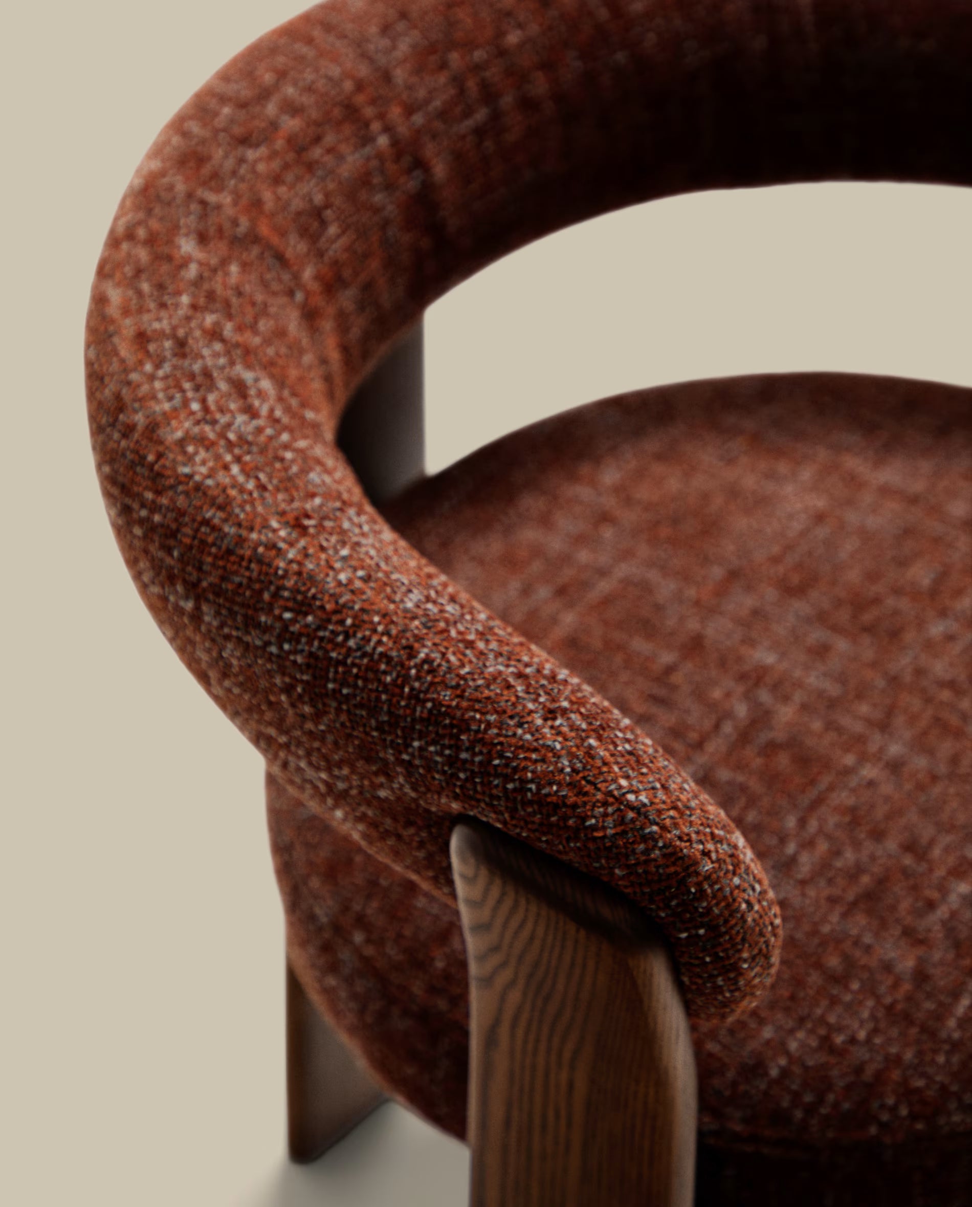 Granite Armchair with Armrests, Brown Chenille with Dark Ash Base