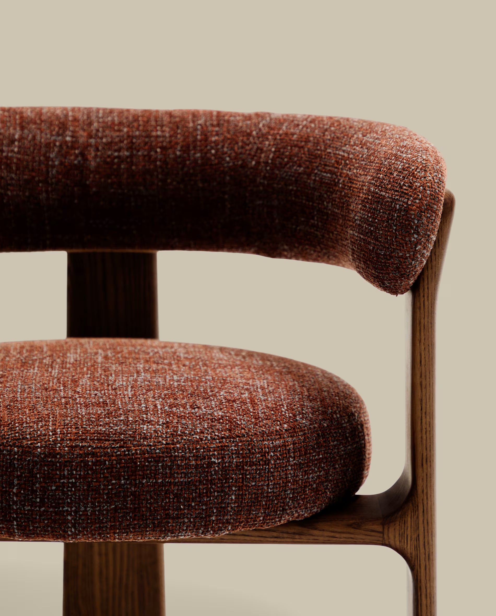 Granite Armchair with Armrests, Brown Chenille with Dark Ash Base