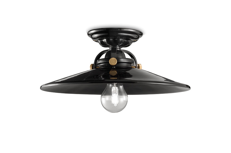 B&amp;W Keramik-Deckenlampe, Schwarz mit Messing-Finish 