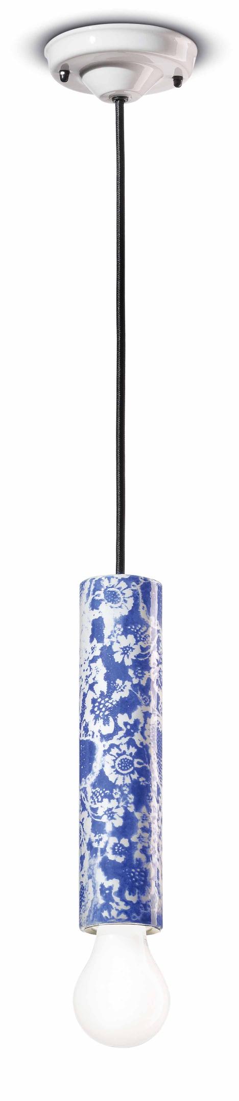 Ceramic pendant lamp PI blue flowers