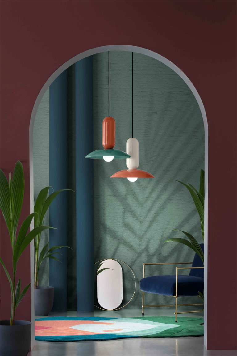 Ceramic pendant lamp PAU cream with orange