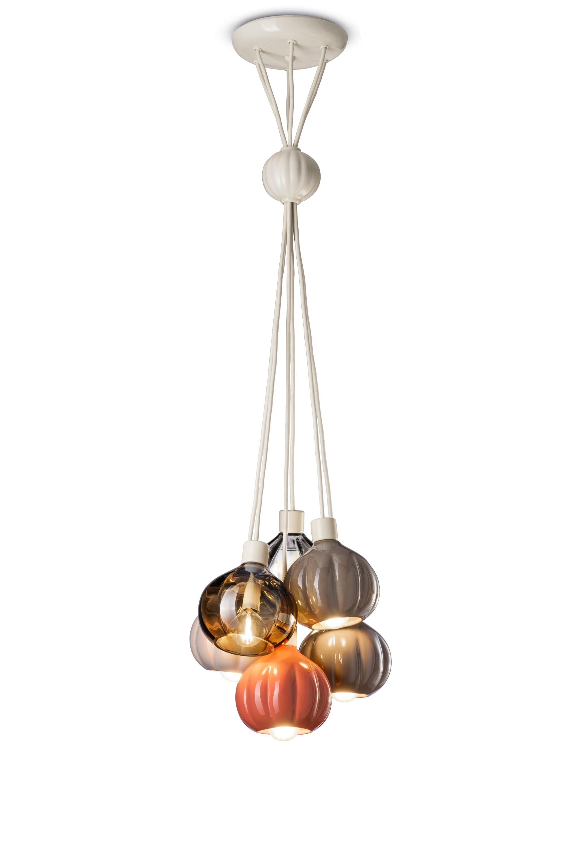 Pendelleuchte AFOXÉ beige mit orange und moka