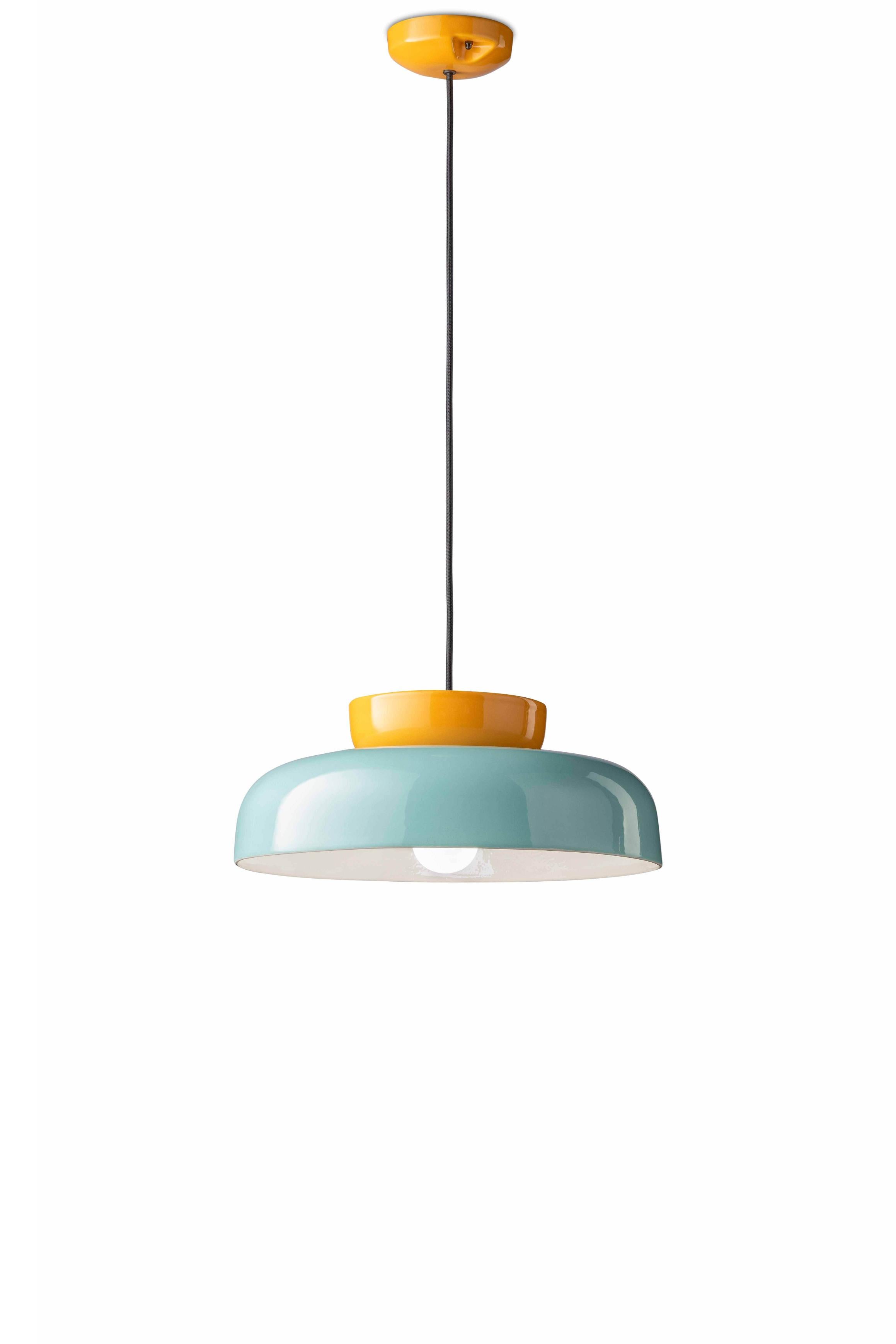 Ceramic pendant lamp MARACANÀ in blue with yellow