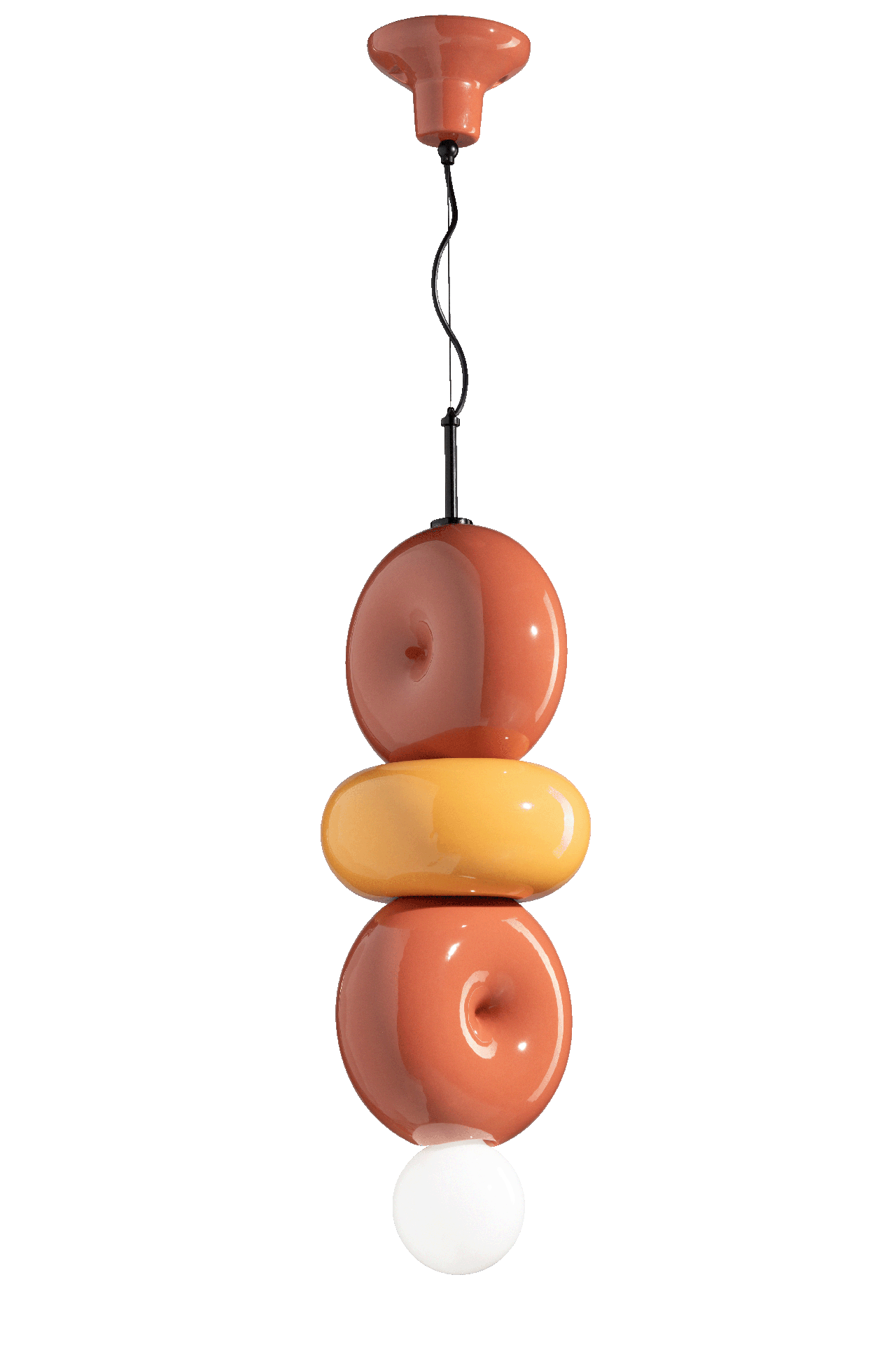 Ceramic pendant lamp Bumbum orange with yellow