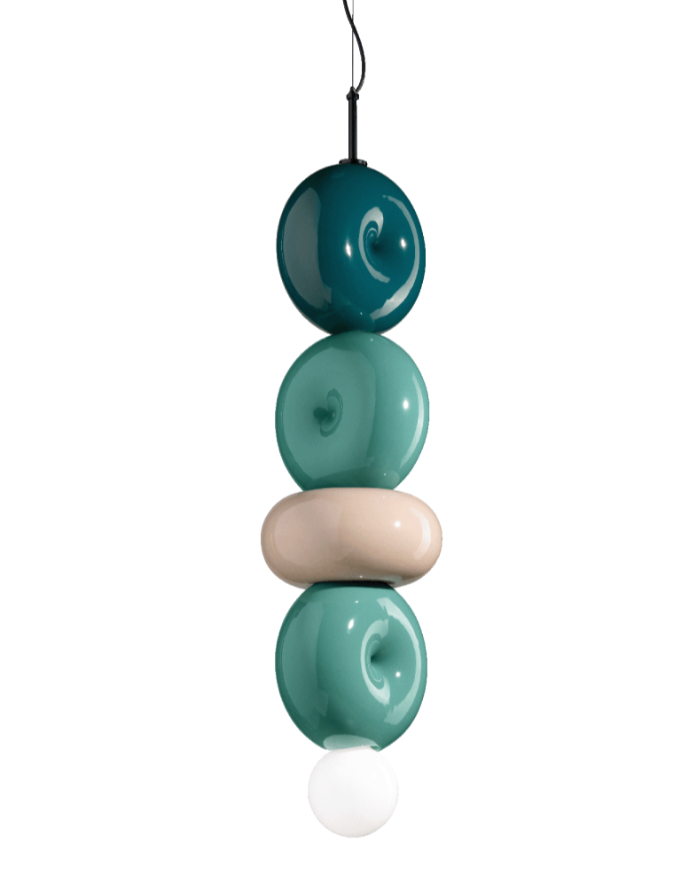 Ceramic turquoise ceramic lamp with green Petrol and cream