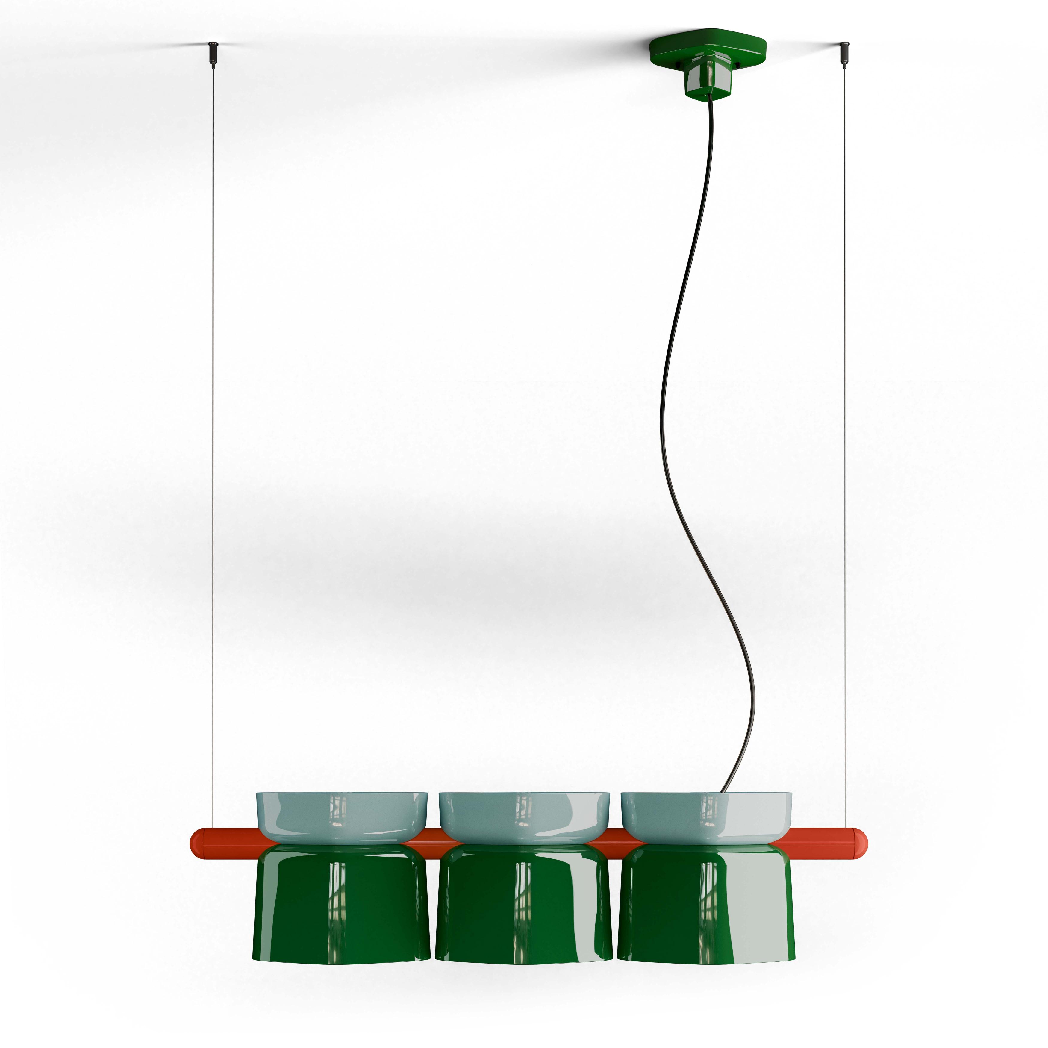 YAKITORI ceramic pendant lamp in sage green with blue and orange
