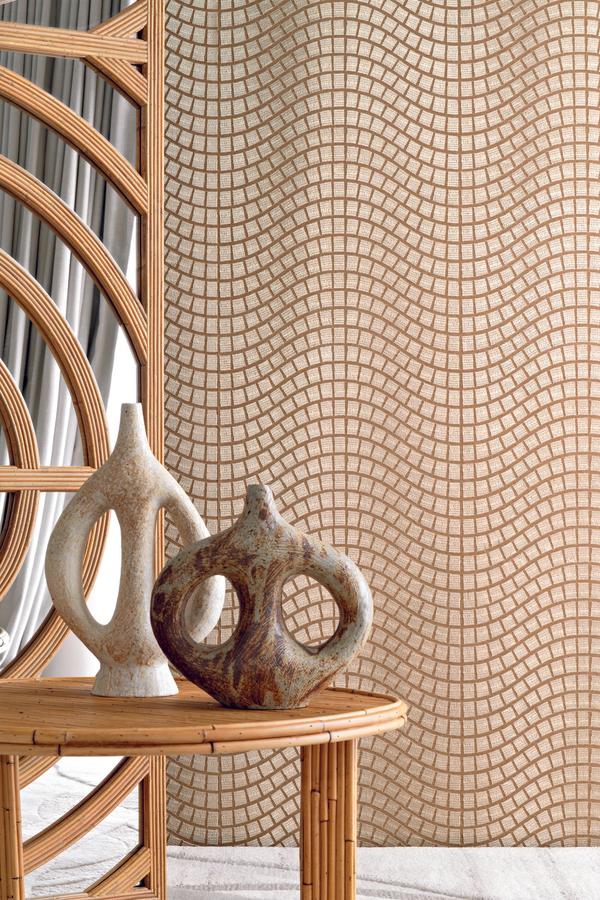 Tapete aus Pflanzenfaser mit geometrischem Muster ONSEN - IVORY WHITE Elfenbein mit Weiß