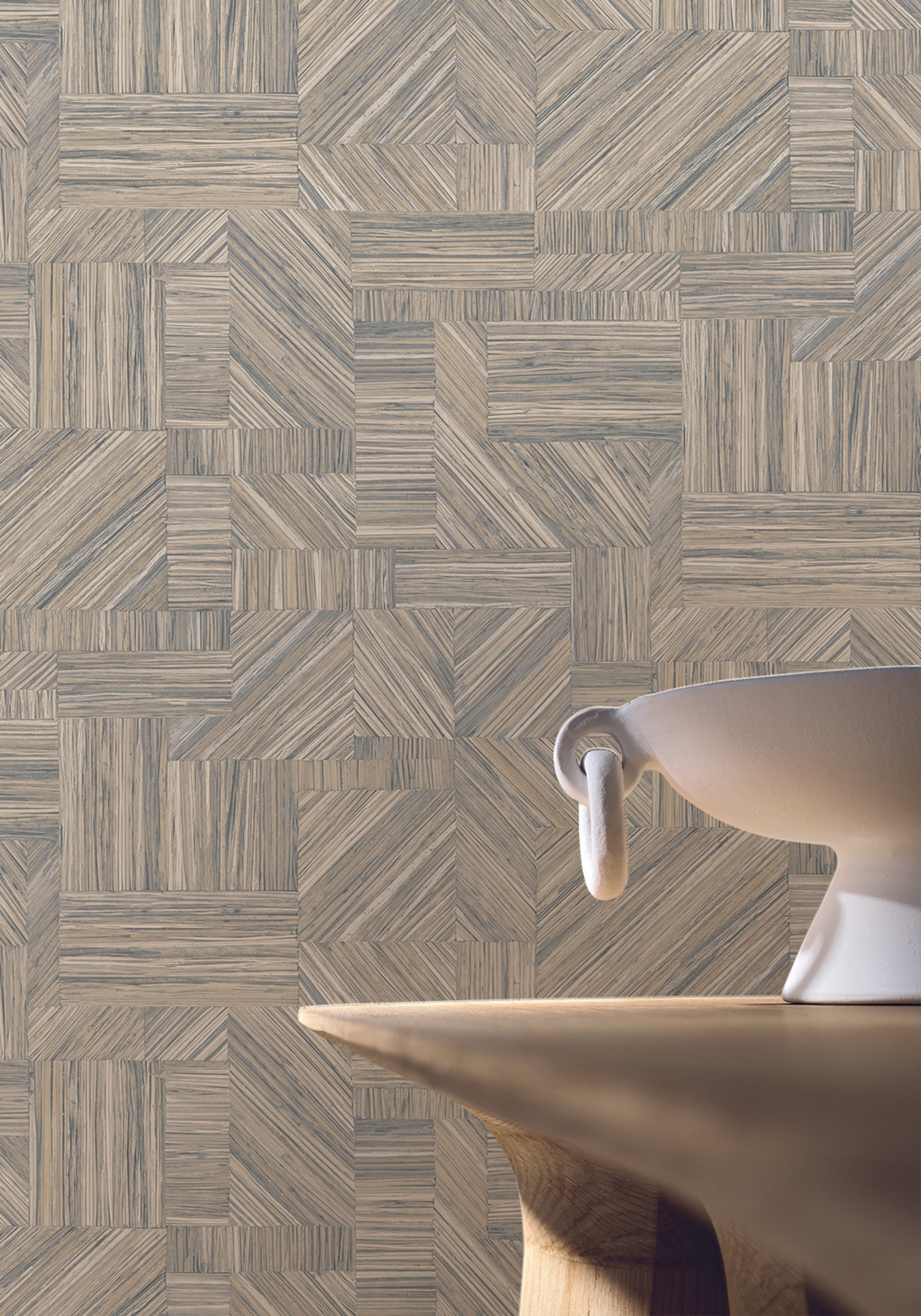 Tapete, die strohähnlichen Patchwork IMBRICATION - GIVRE eisblau imitiert