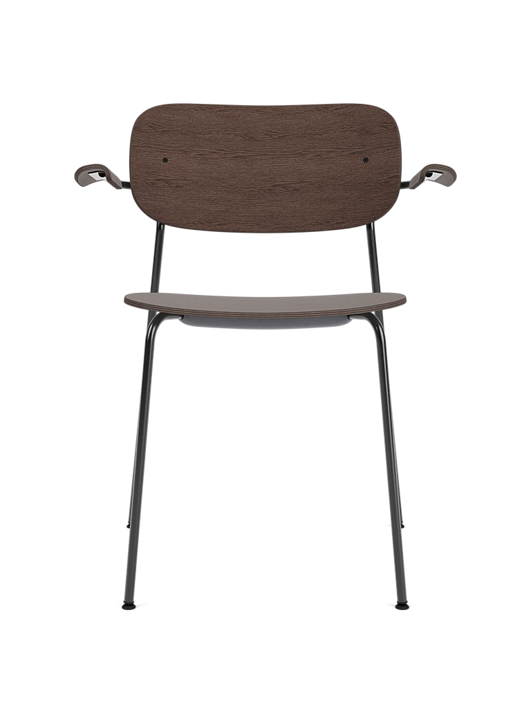 CO Armchair with Armrests Dark Oak Veneer with Black Base