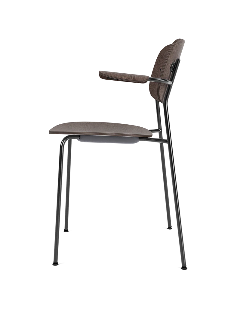 CO Armchair with Armrests Dark Oak Veneer with Black Base