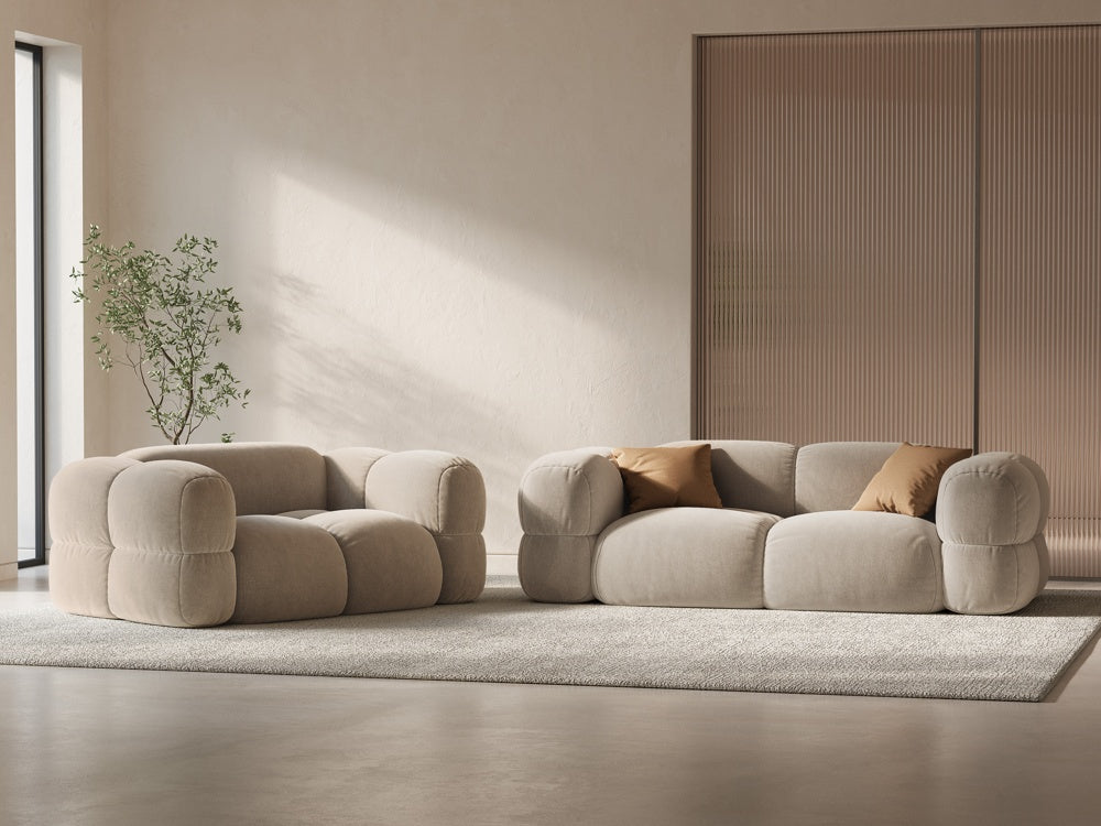 2-seater velvet sofa LORETTO beige