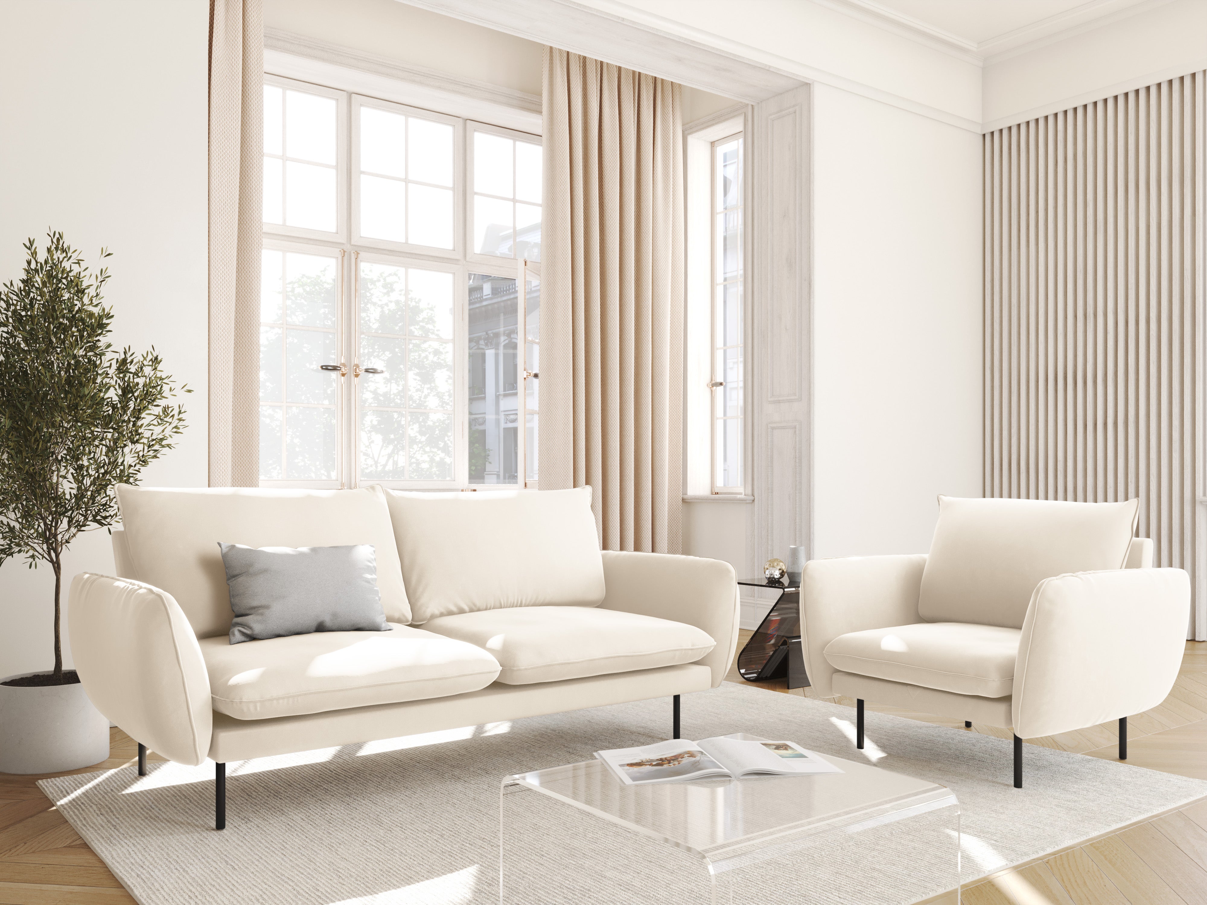 Sofa aksamitna 2-osobowa VIENNA beige mit schwarzem Fuß