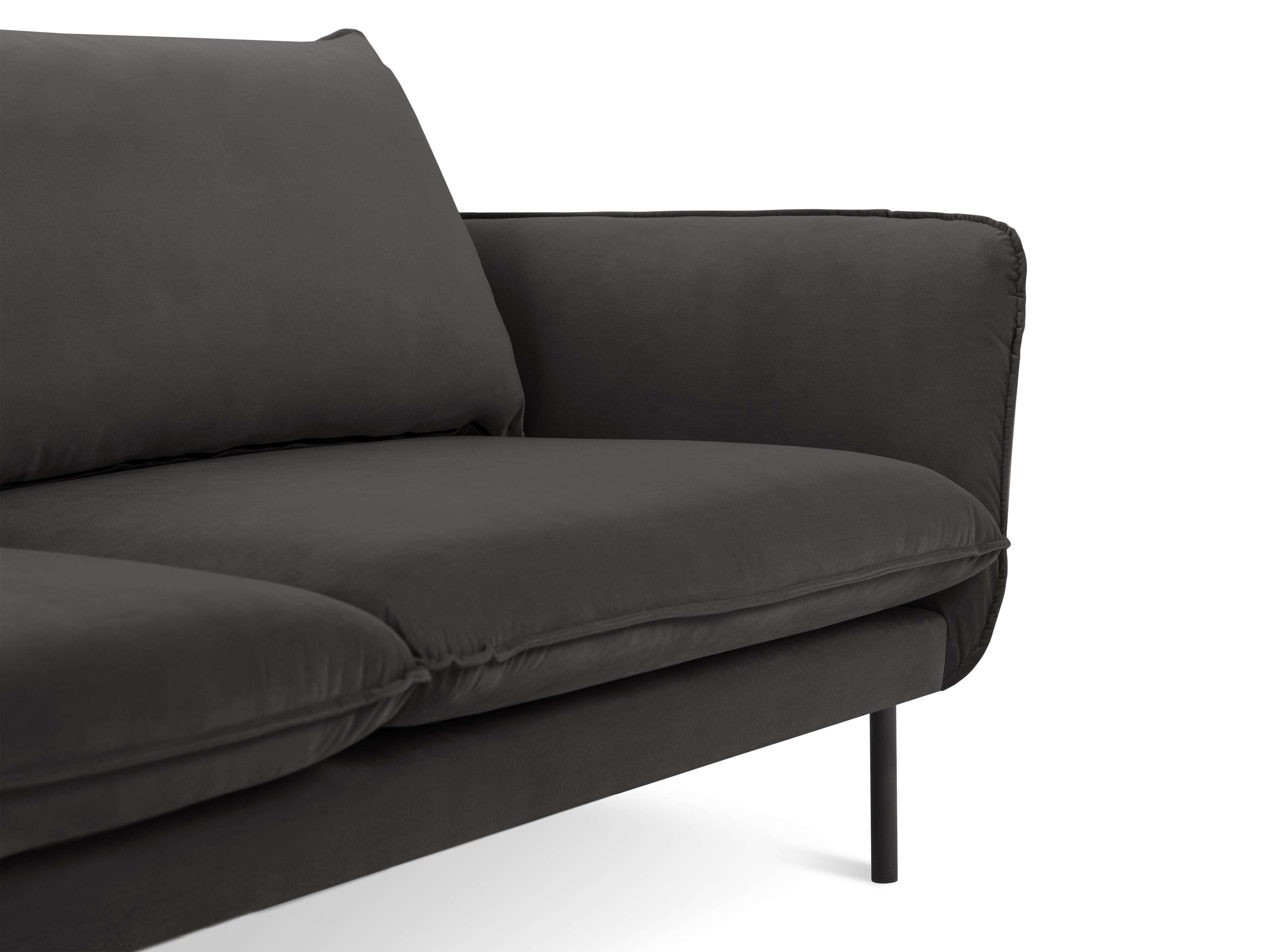 Velvet sofa for 2 VIENNA dark gray with black base