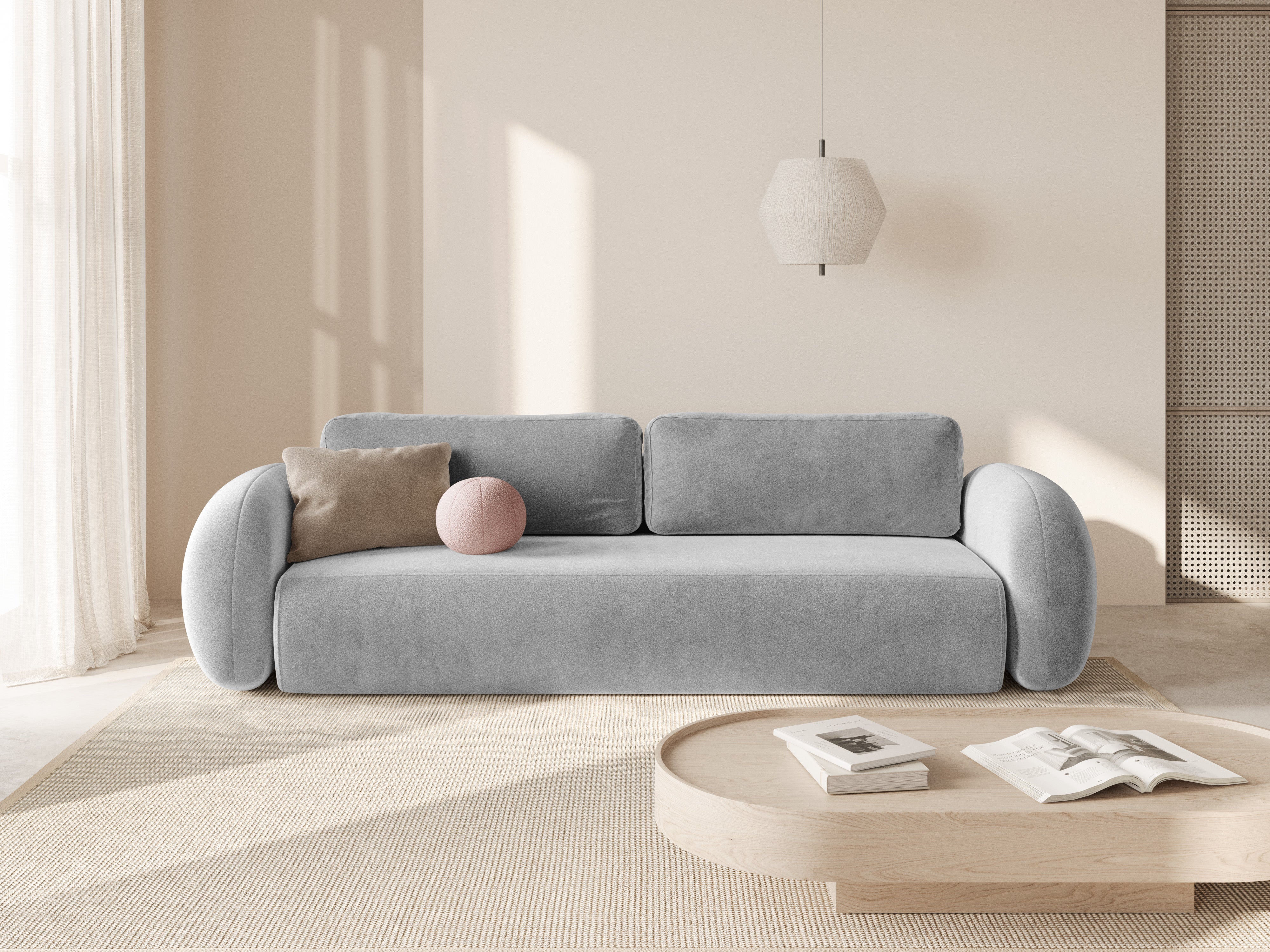 Velvet sofa with sleeping function for 3 people TONALE light gray
