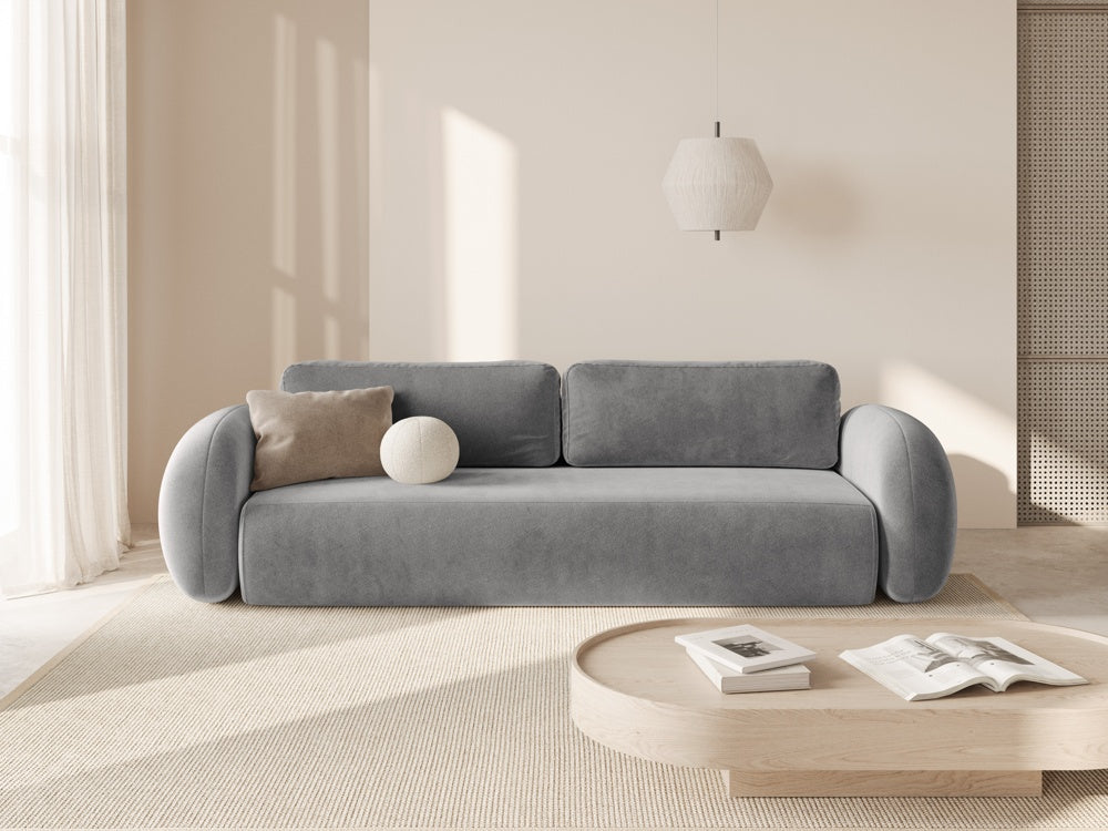 Velvet sofa with sleeping function for 3 people TONALE dark gray