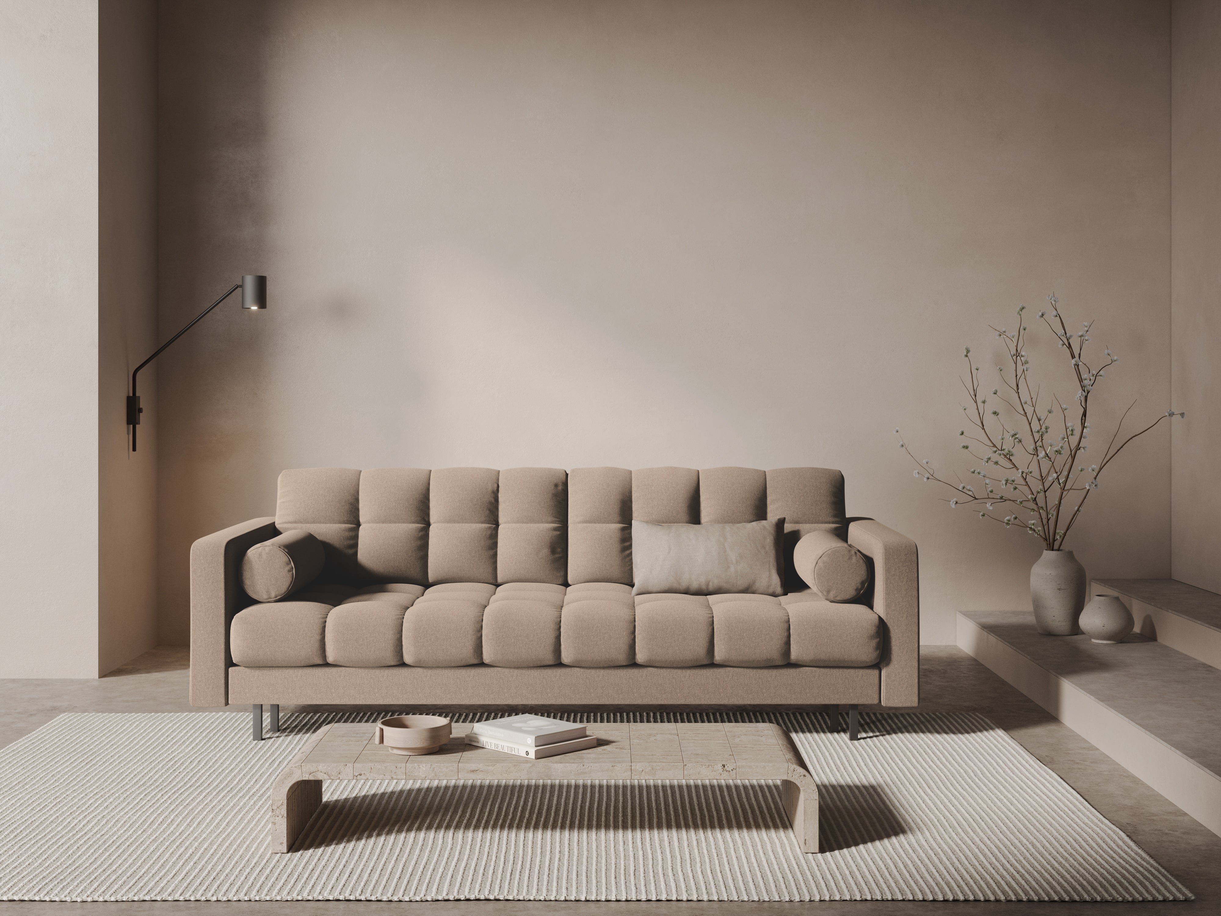 3-Sitzer Sofa mit Schlaffunktion BALI beige mit schwarzem Fuß