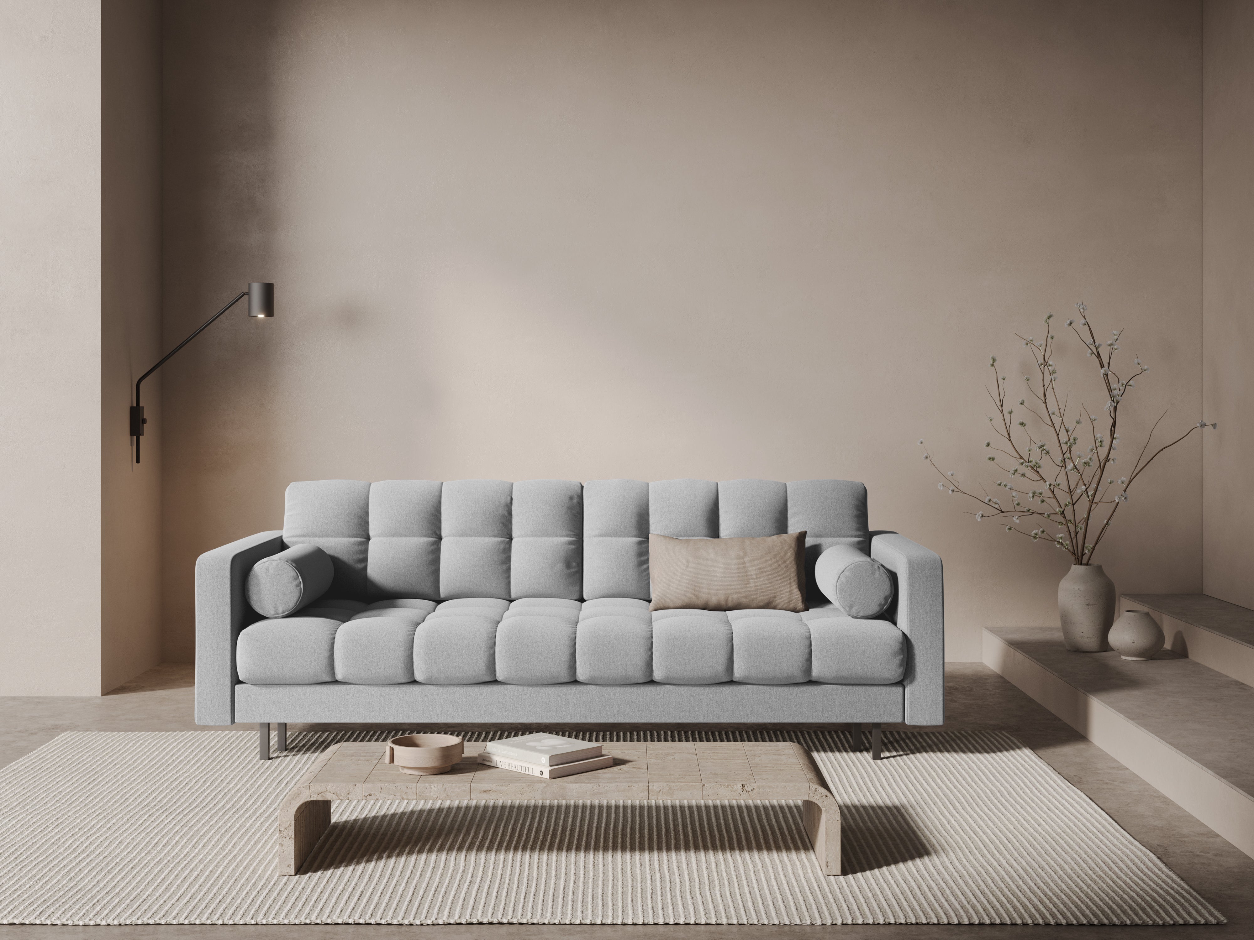 3-Sitzer Sofa mit Schlaffunktion BALI hellgrau mit schwarzem Fuß