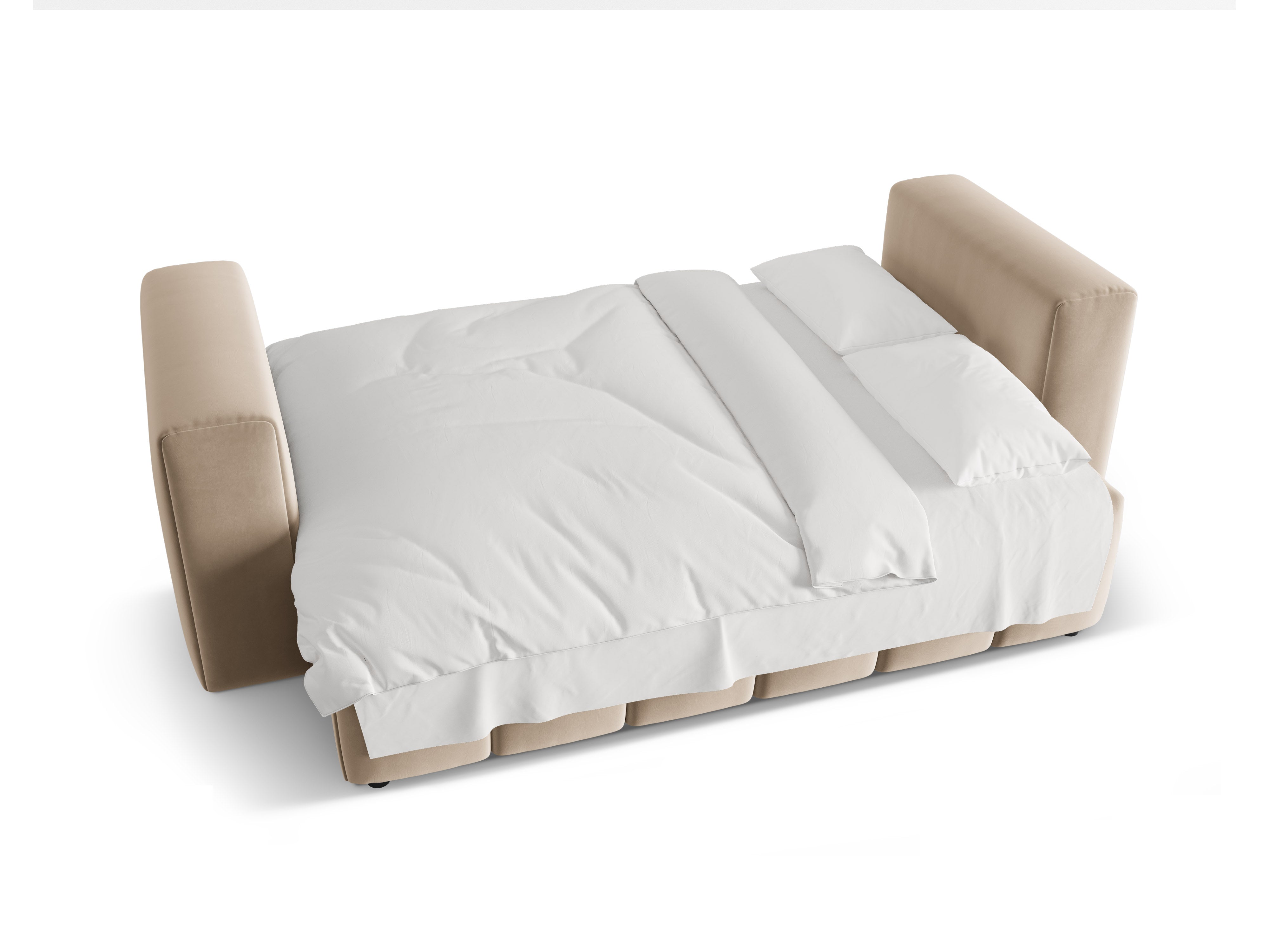 Velvet 3-seater sofa with sleeping function VERONA sand