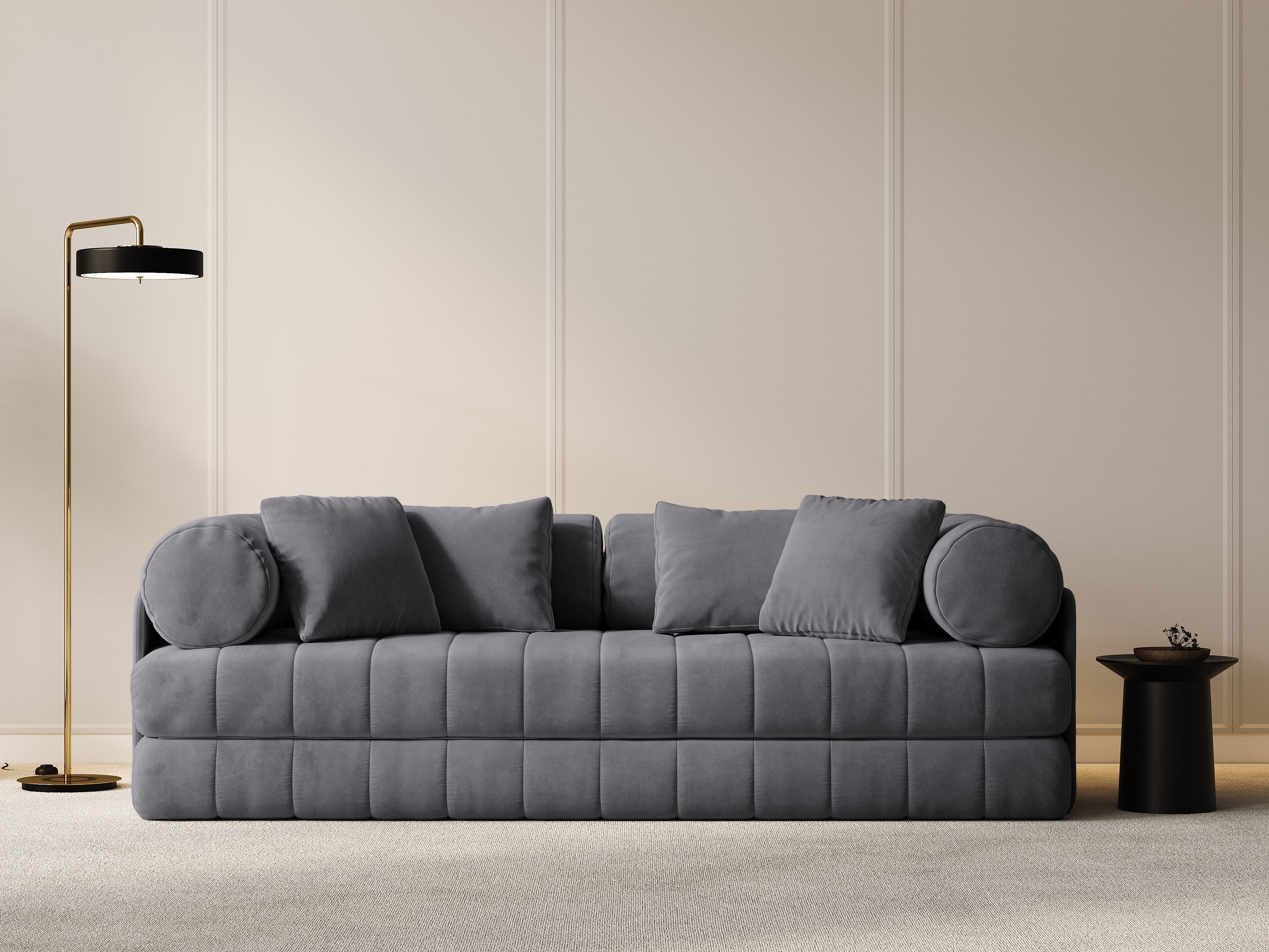 Velvet 3-Seater Sofa with Sleeping Function KEMI Dark Gray