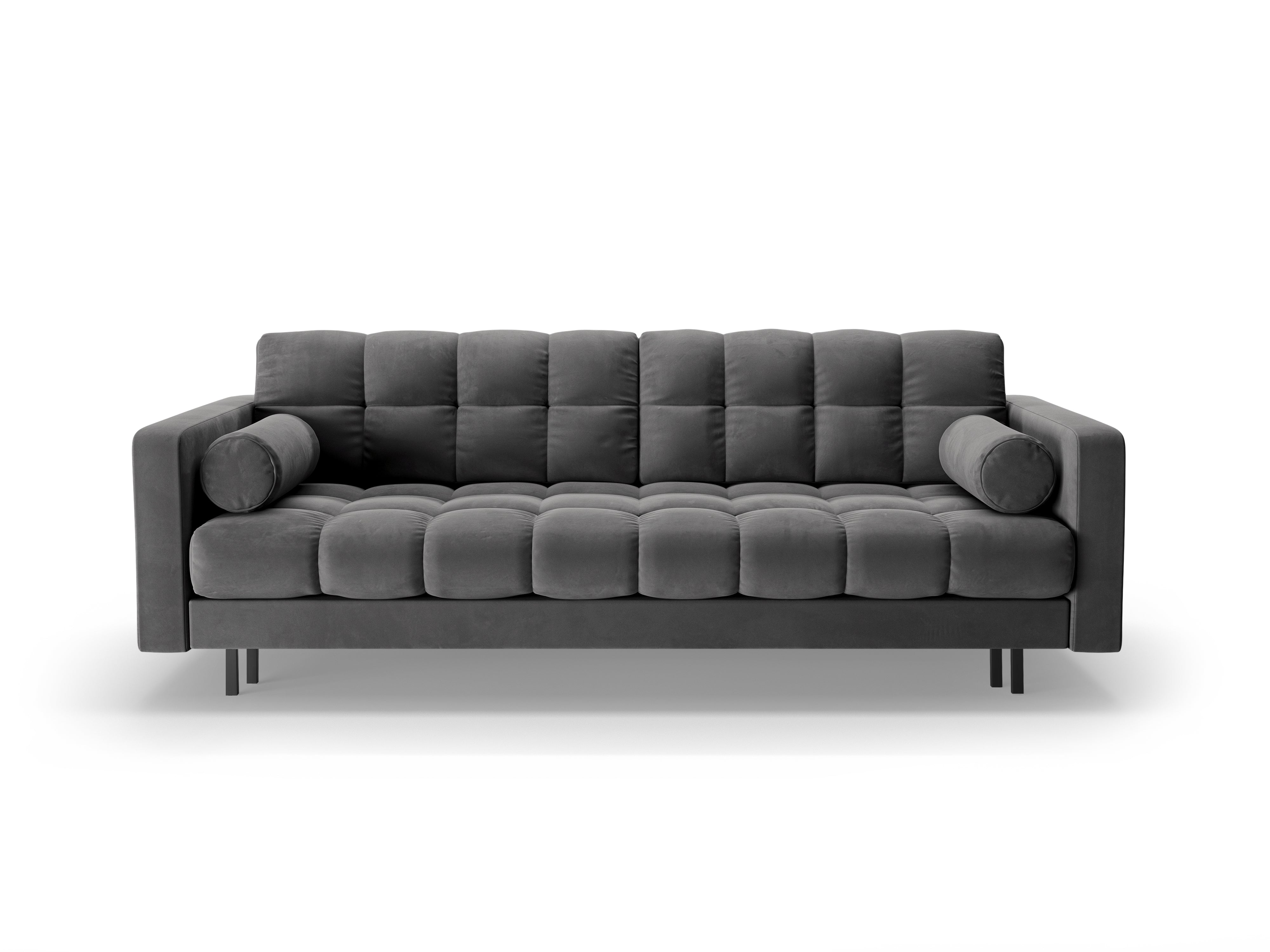 Samtsofa 3-Sitzer mit Schlaffunktion BALI grau mit schwarzem Untergestell