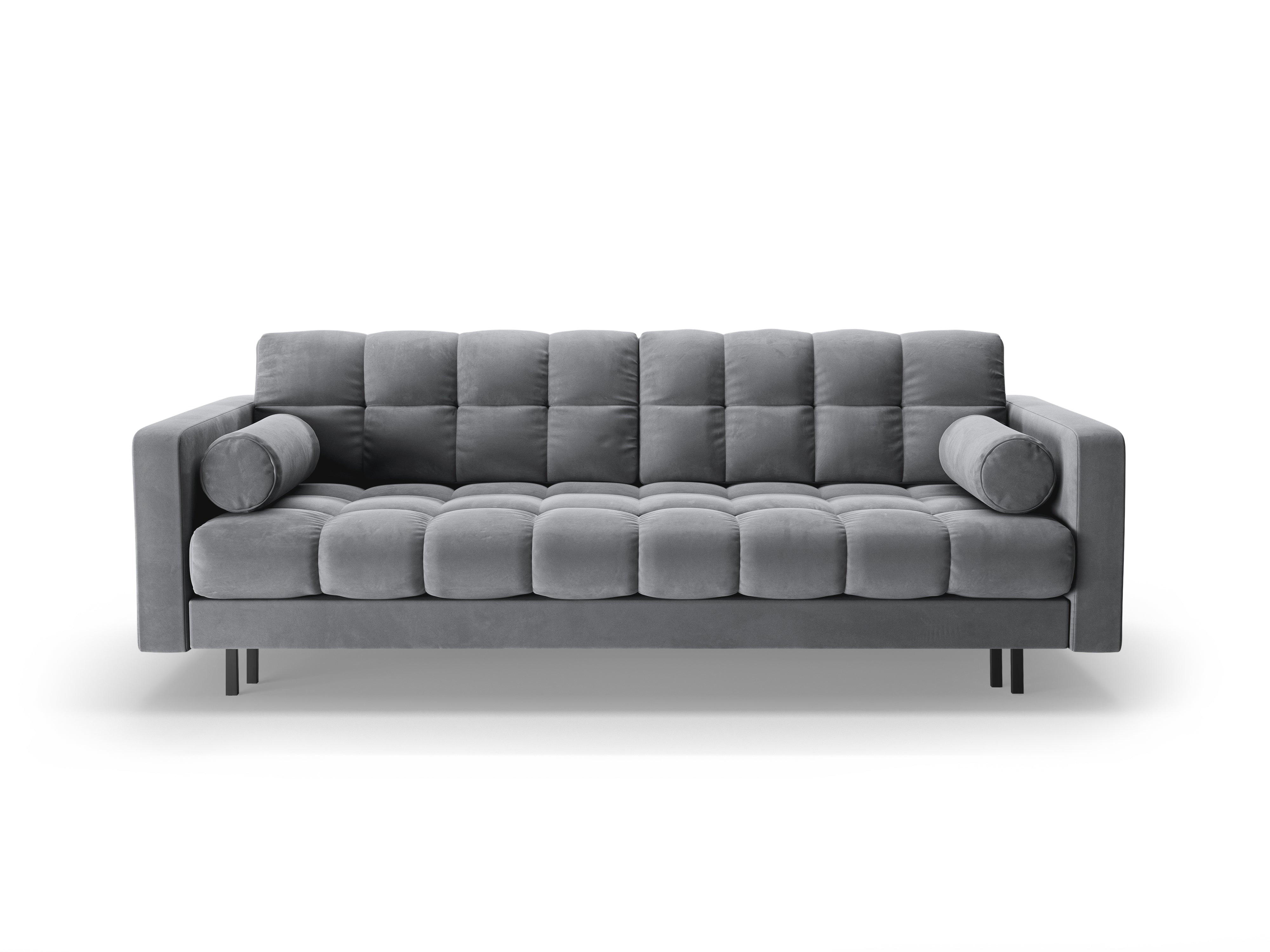 Samt 3-Sitzer Sofa mit Schlaffunktion BALI hellgrau mit schwarzem Gestell