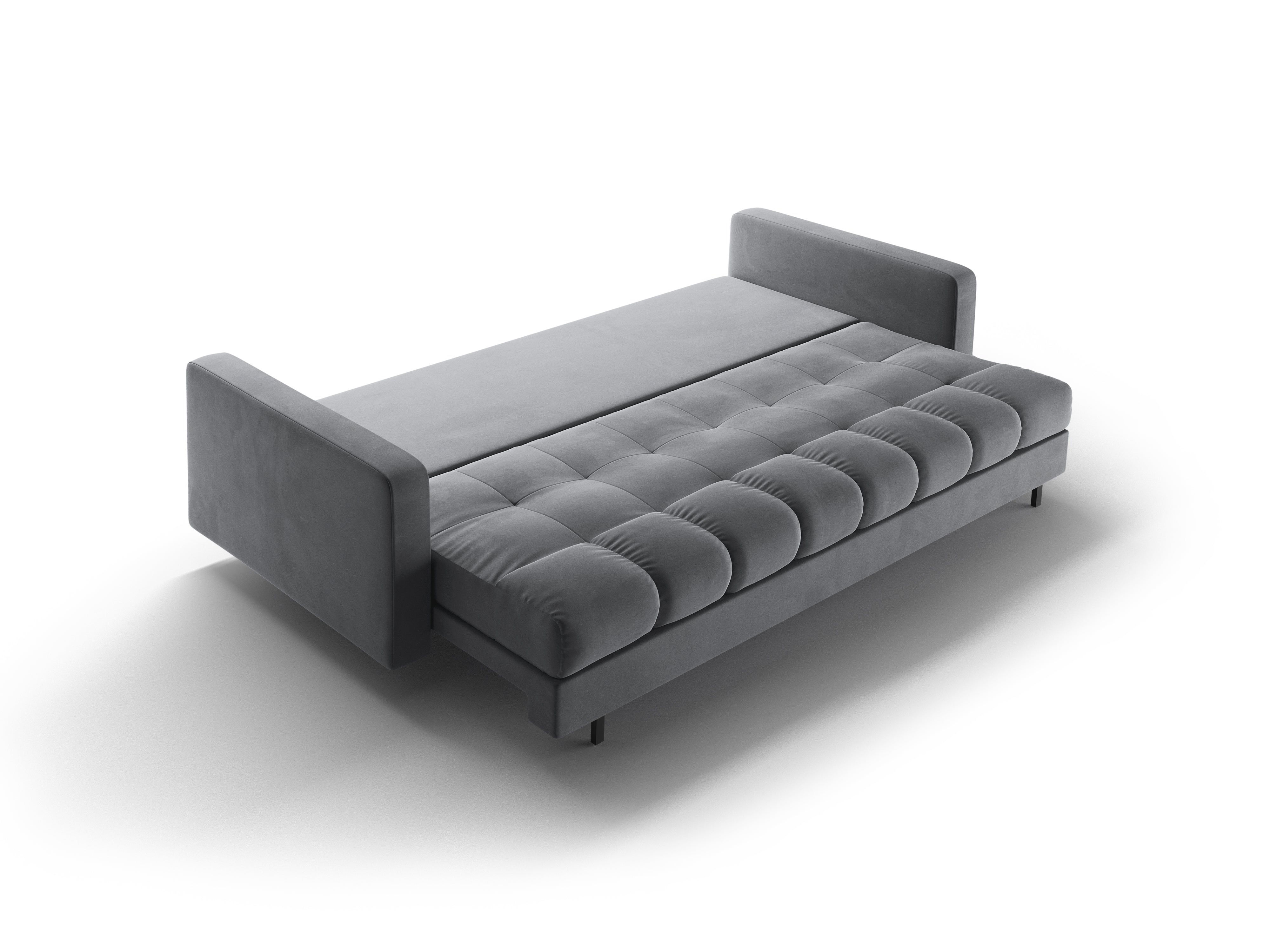 Samt 3-Sitzer Sofa mit Schlaffunktion BALI hellgrau mit schwarzem Gestell
