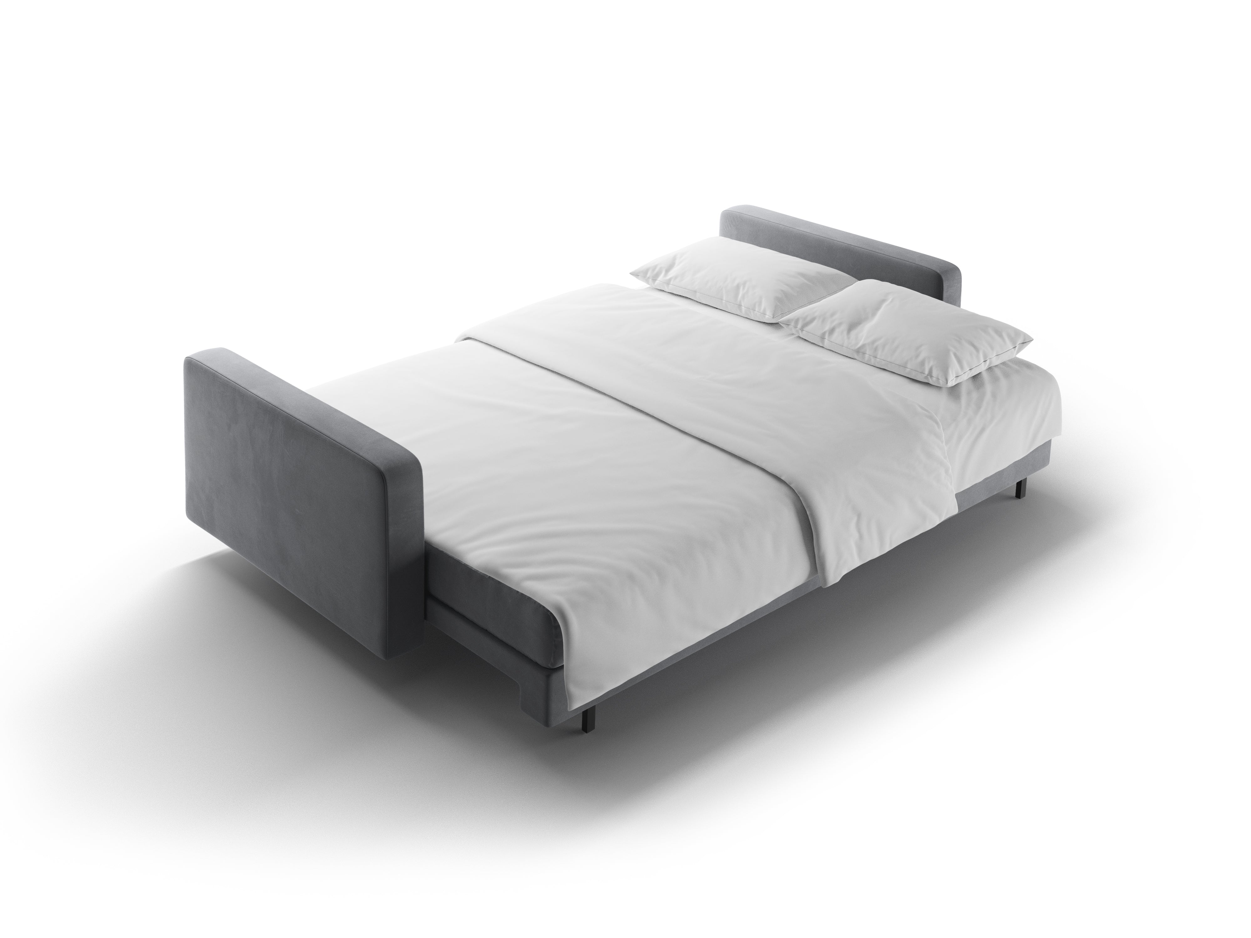 Samt 3-Sitzer Sofa mit Schlaffunktion BALI hellgrau mit schwarzem Gestell