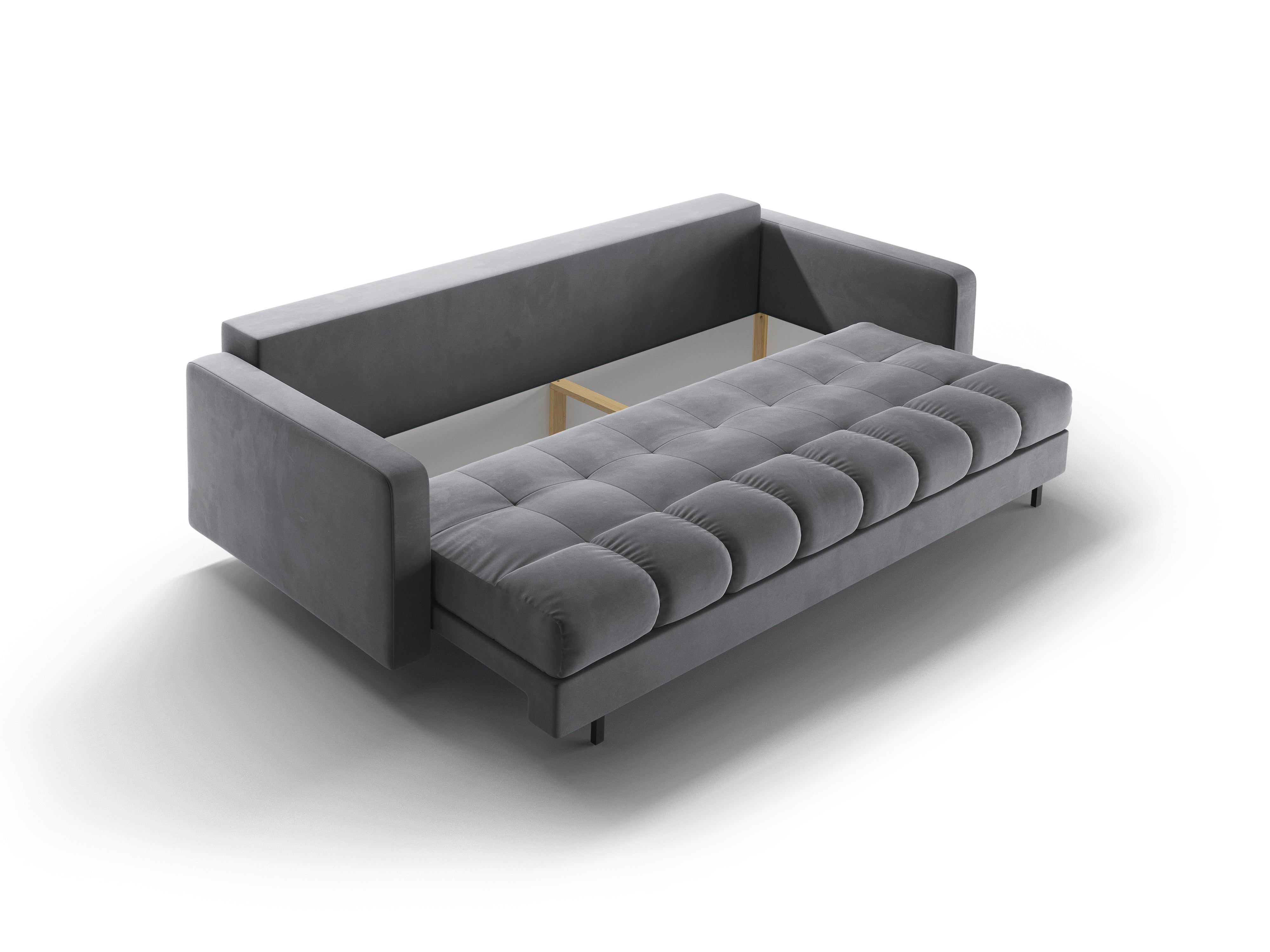 Samt 3-Sitzer Sofa mit Schlaffunktion BALI hellgrau mit schwarzem Gestell