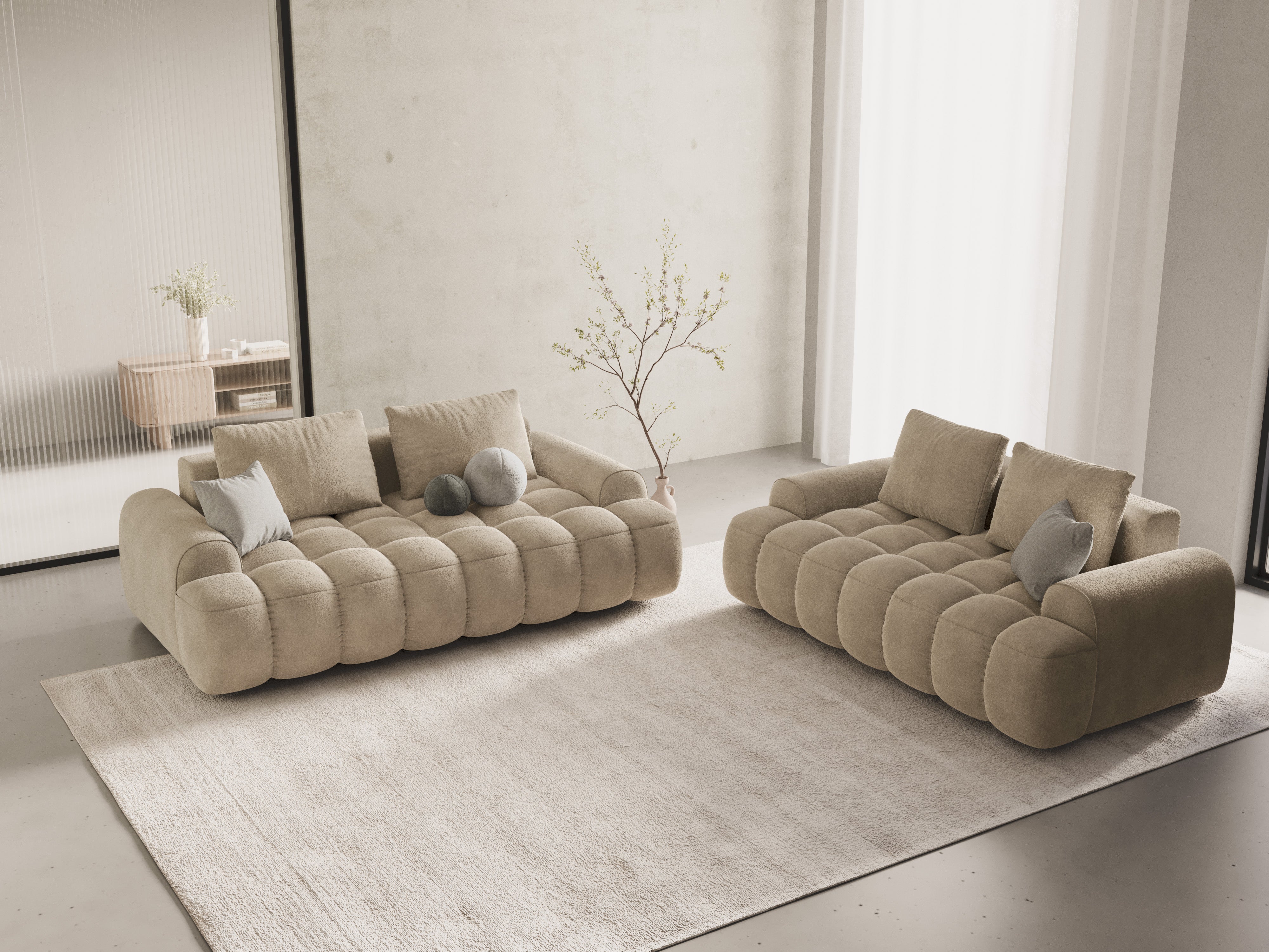 LINZ light beige velvet 3-seater sofa