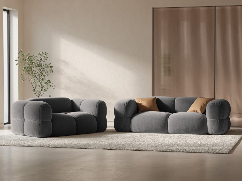 LORETTO gray velvet 3-seater sofa