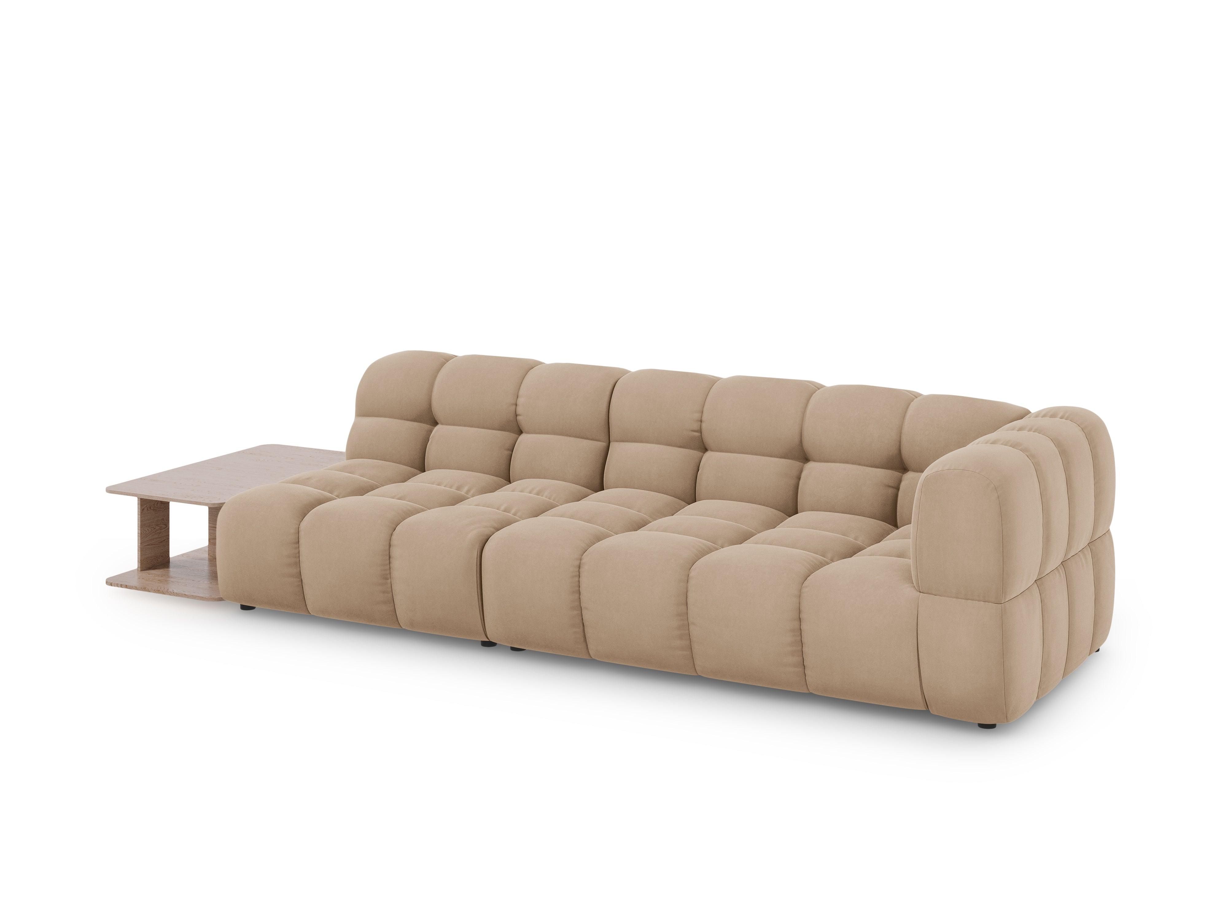 Sofa aksamitna lewostronna 4-osobowa otwarta ze stolikiem SKY piaskowy Cosmopolitan Design    Eye on Design