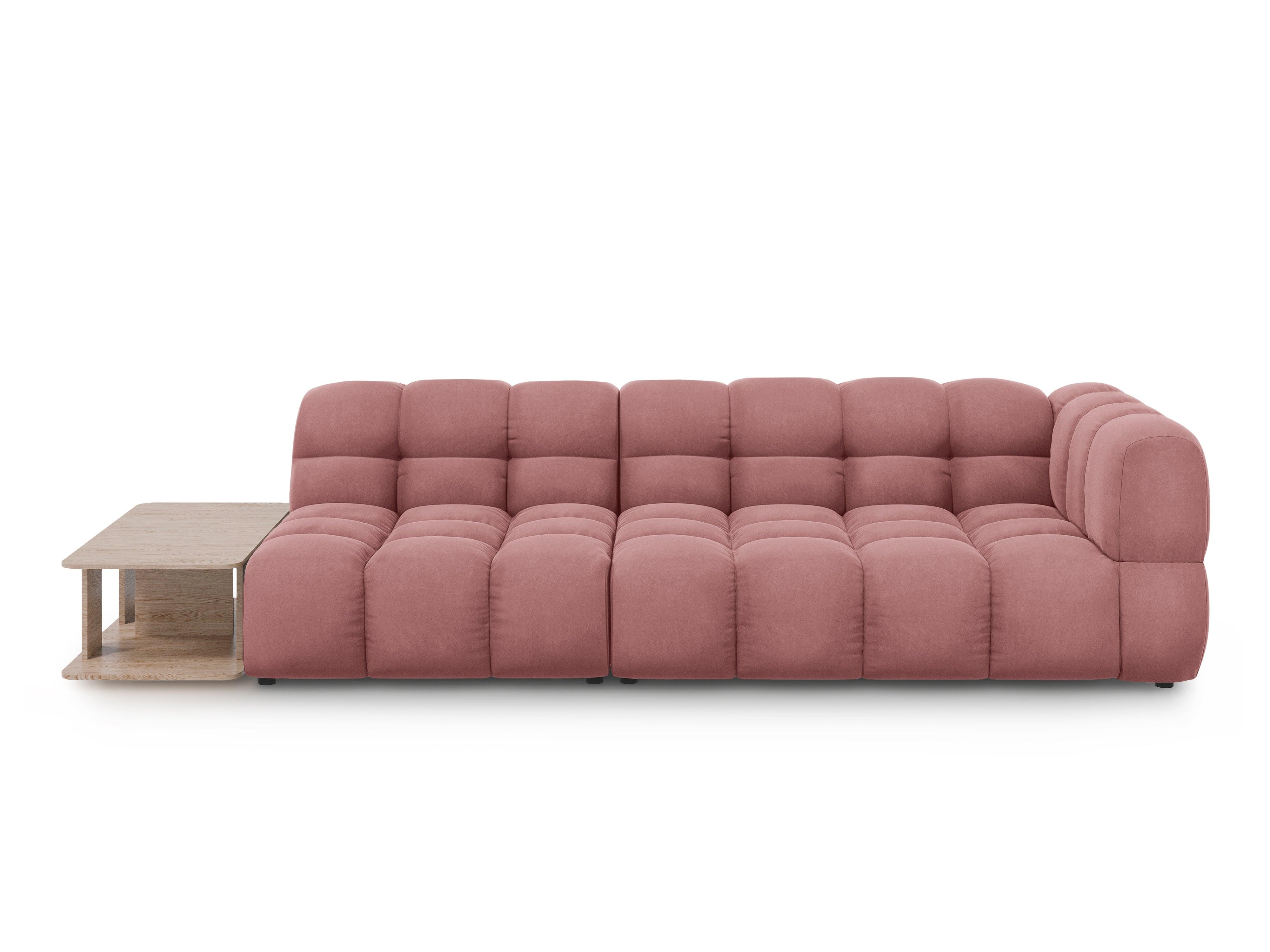 Sofa aksamitna lewostronna 4-osobowa otwarta ze stolikiem SKY łososiowy Cosmopolitan Design    Eye on Design