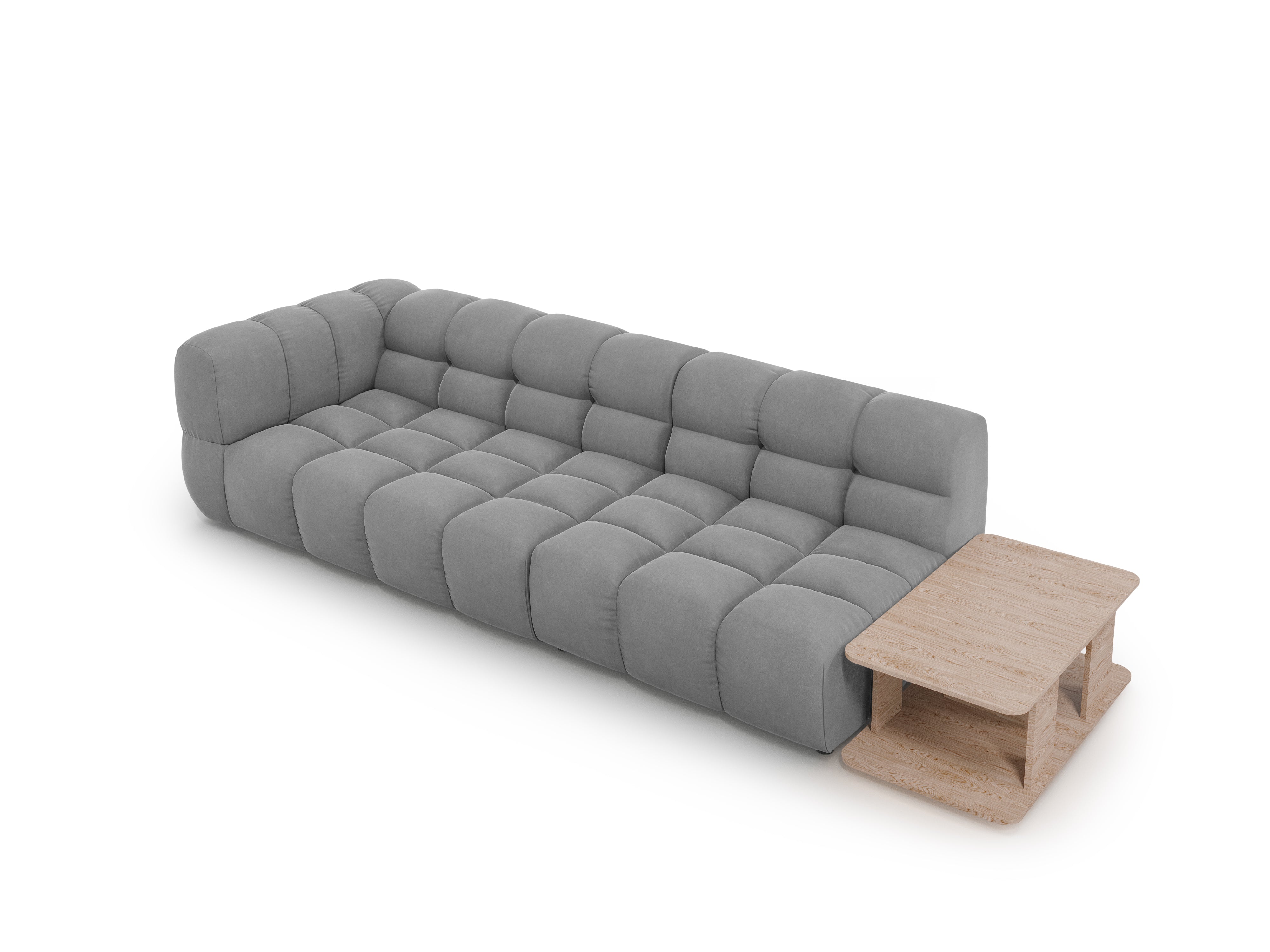 Sofa aksamitna prawostronna 4-osobowa otwarta ze stolikiem SKY jasnoszary Cosmopolitan Design    Eye on Design