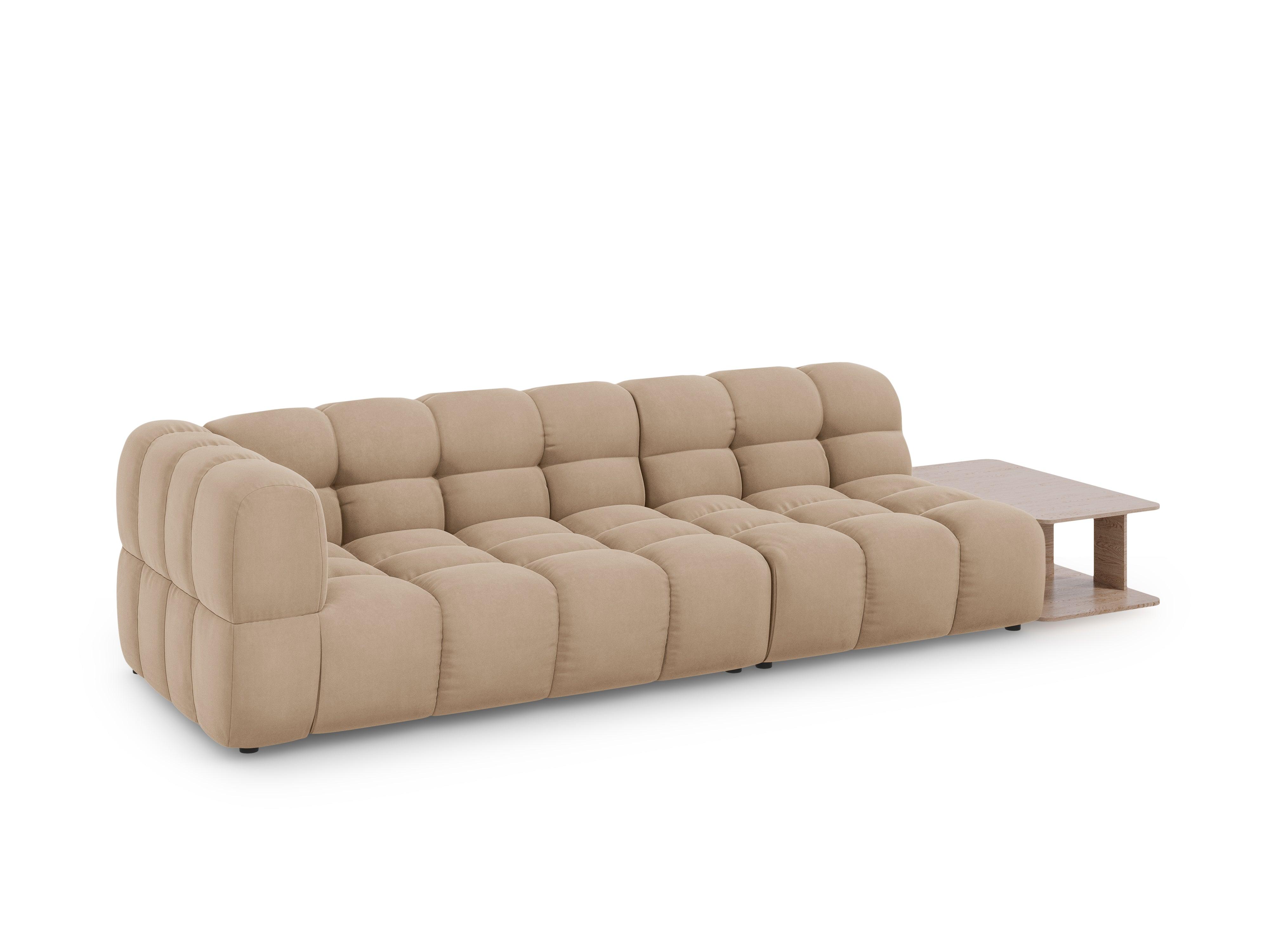 Sofa aksamitna prawostronna 4-osobowa otwarta ze stolikiem SKY piaskowy Cosmopolitan Design    Eye on Design