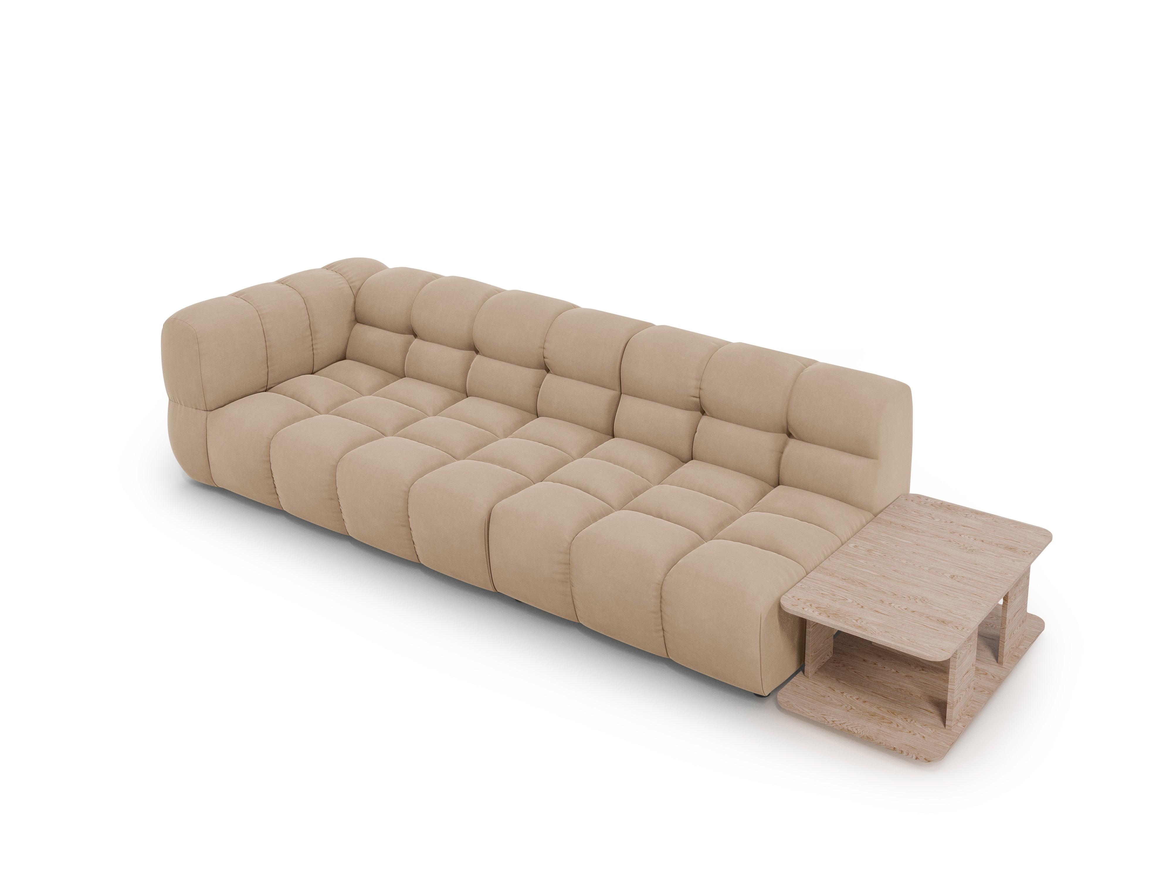 Sofa aksamitna prawostronna 4-osobowa otwarta ze stolikiem SKY piaskowy Cosmopolitan Design    Eye on Design