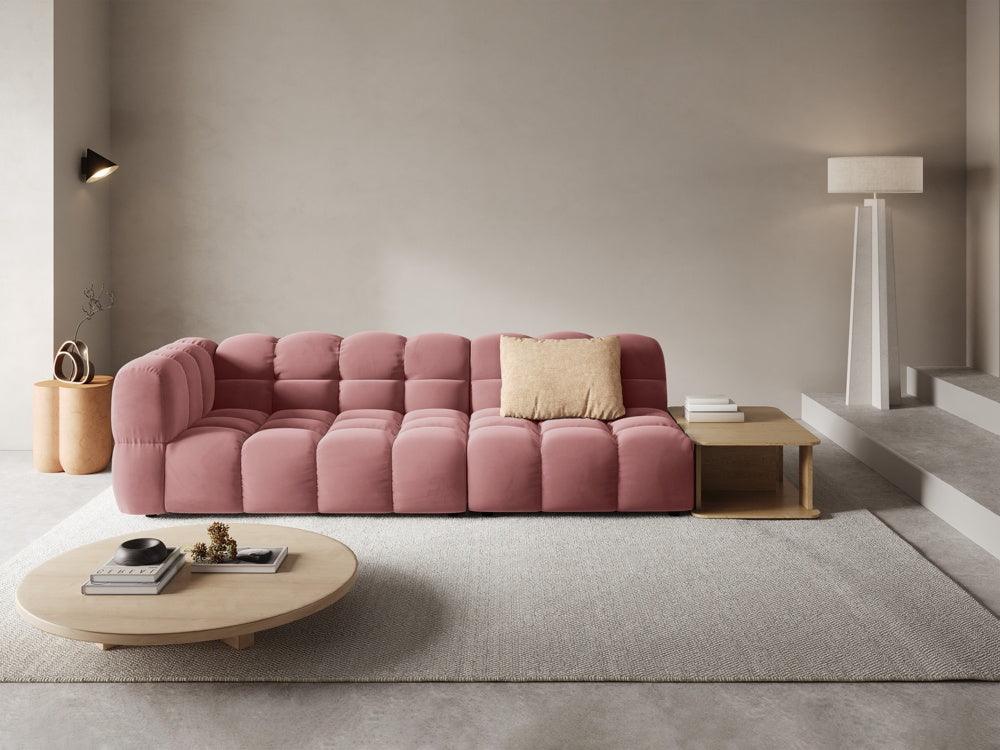 Right-sided 4-seater velvet sofa open with a Sky Silesian table