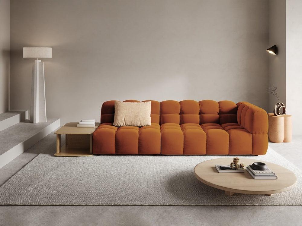 Left-sided 4-seater velvet sofa open with Sky Terracotta table