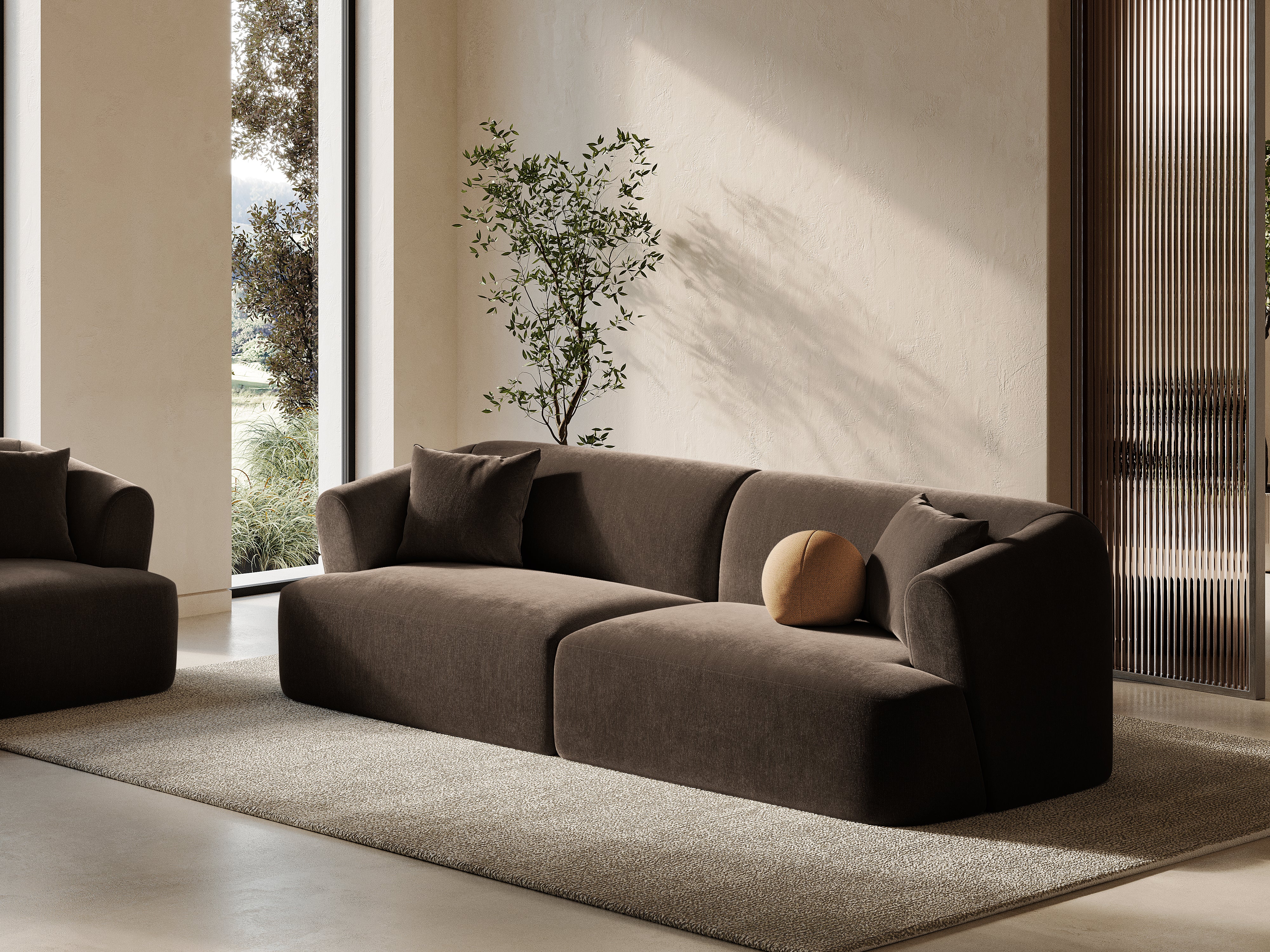 Chocolate 4-Seater Velvet Sofa CAMPI