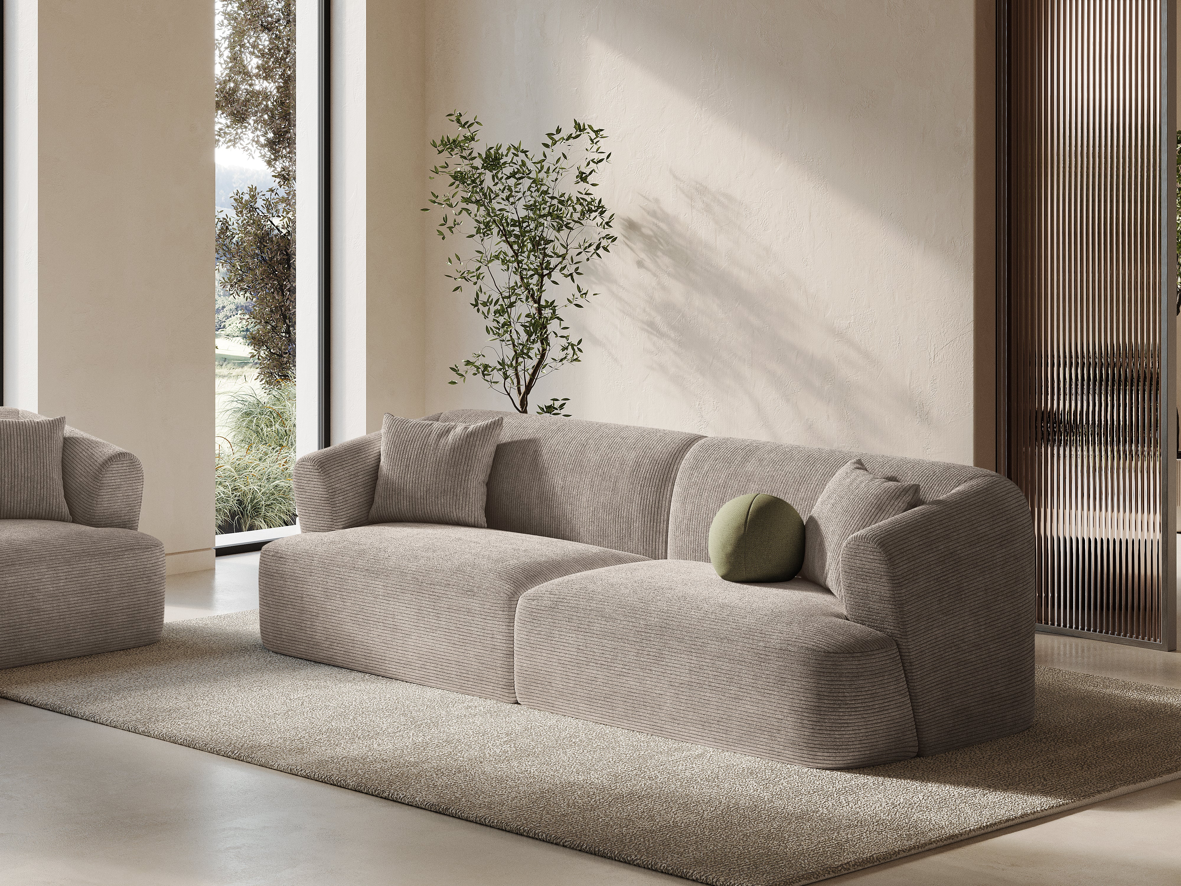 4-seater CAMPI beige corduroy sofa