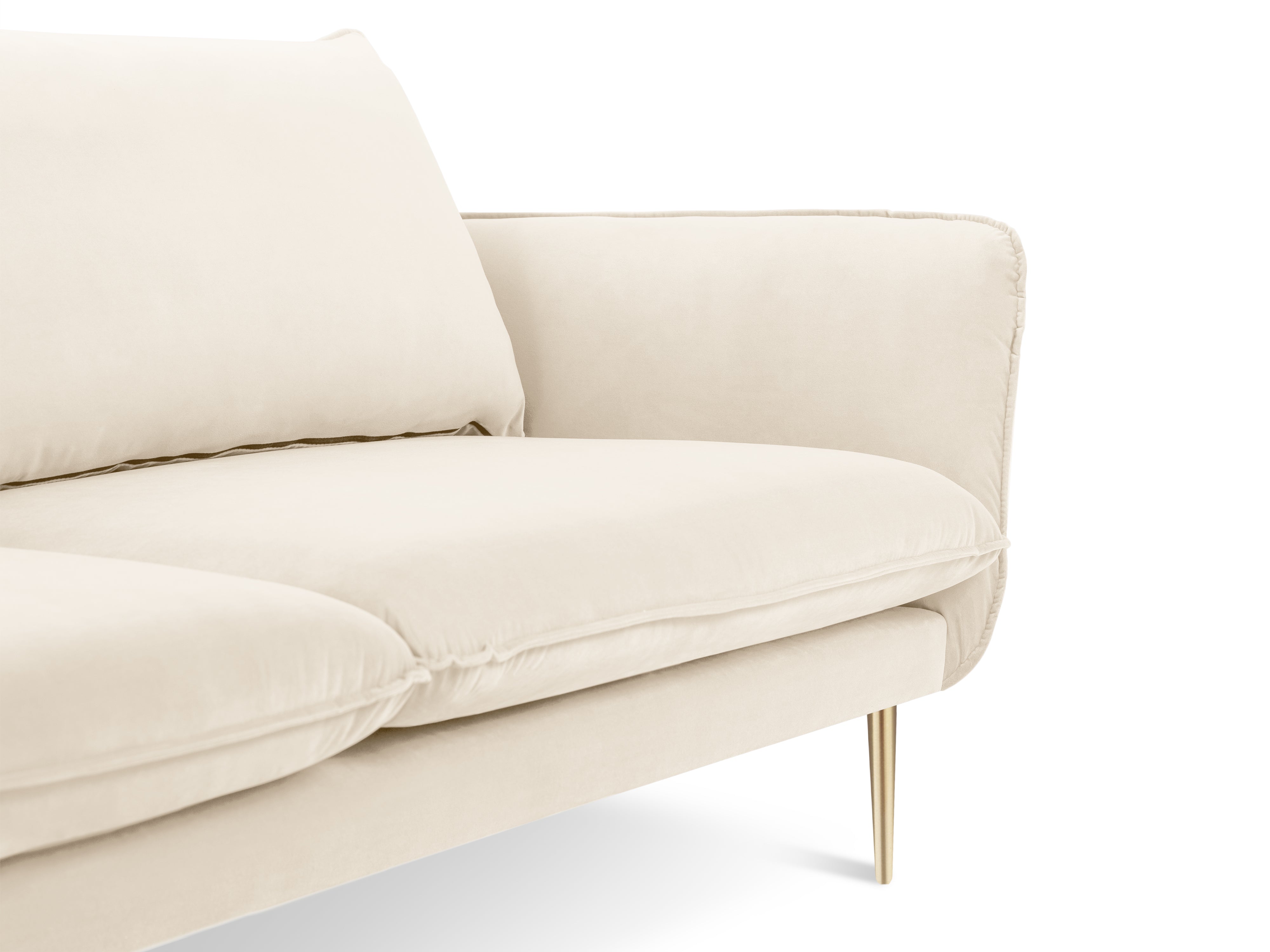 Velvet sofa for 4 people VIENNA beige with a golden base
