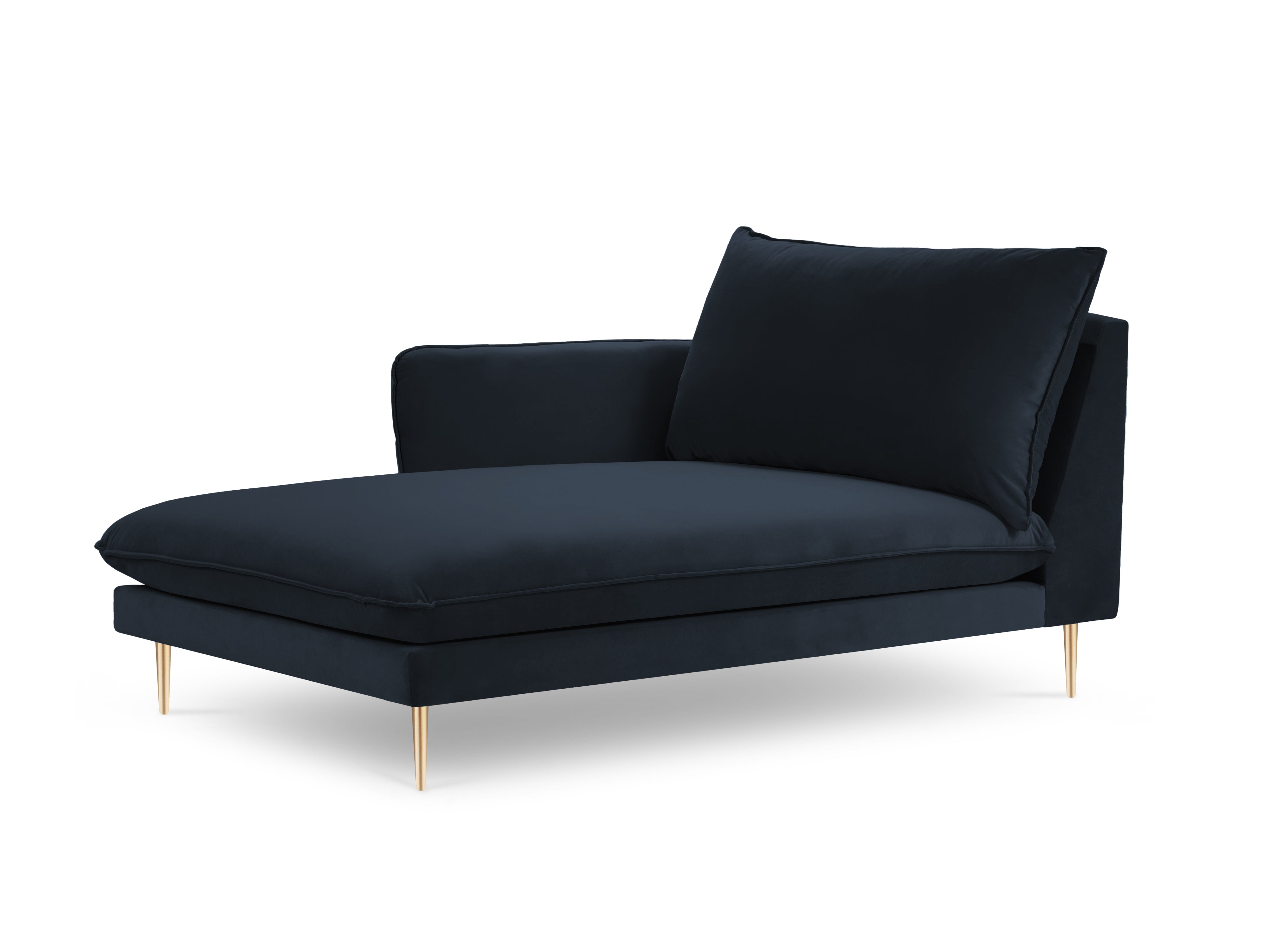 Left-sided velvet chaise longue VIENNA dark blue with a gold base