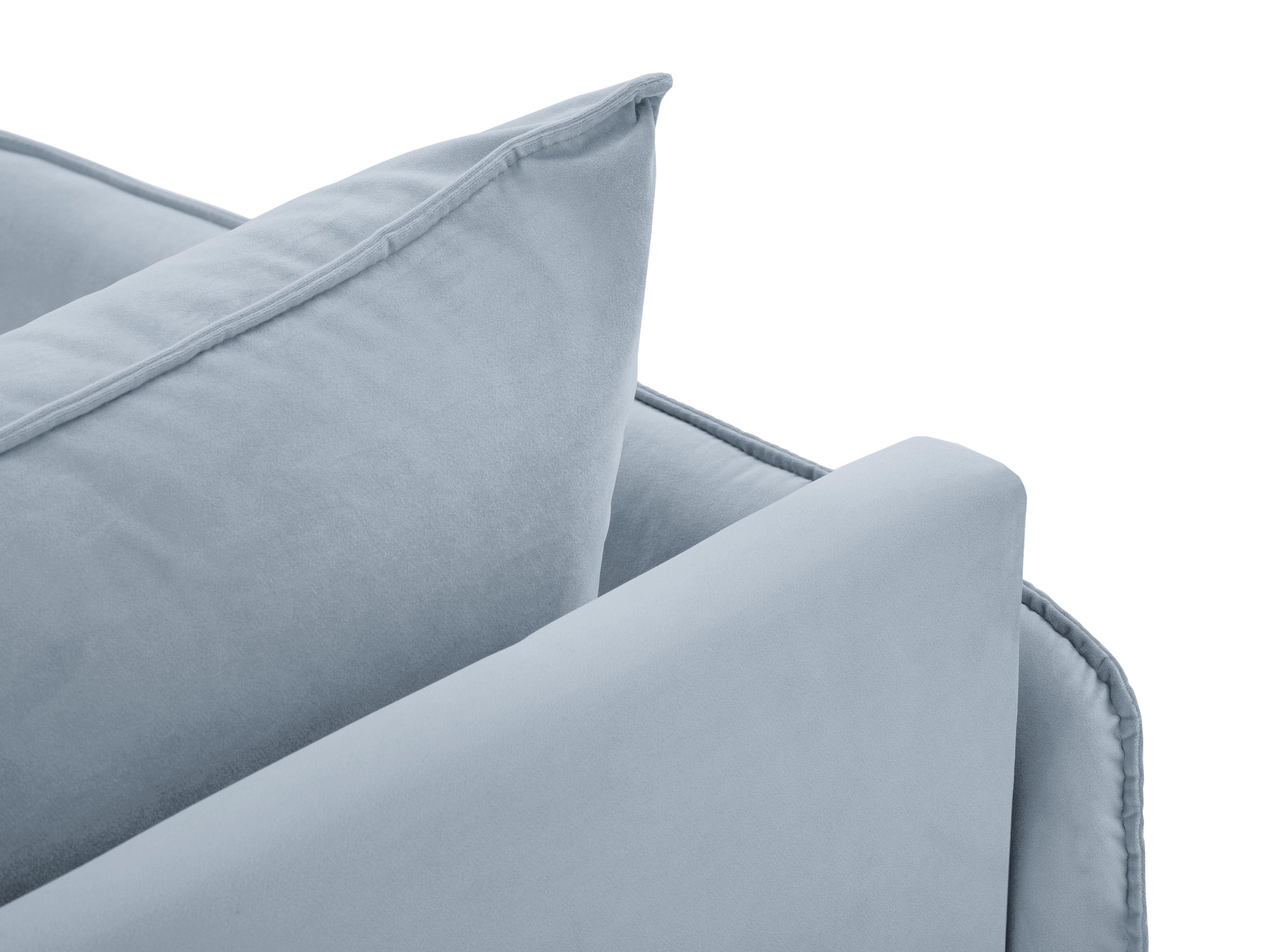 Left-facing velvet chaise longue VIENNA light blue with black base