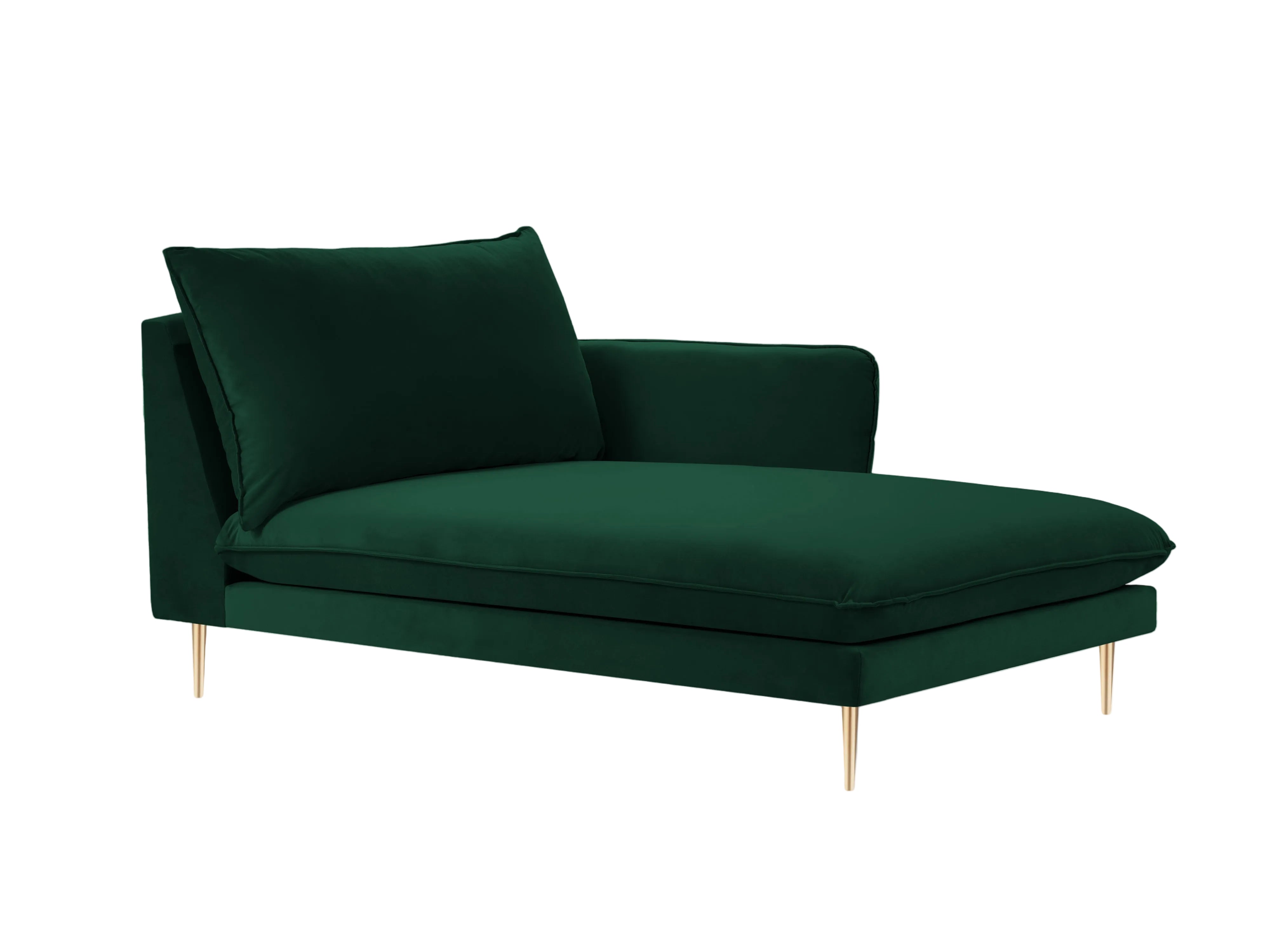 Right-facing velvet chaise longue VIENNA in bottle green with a gold base