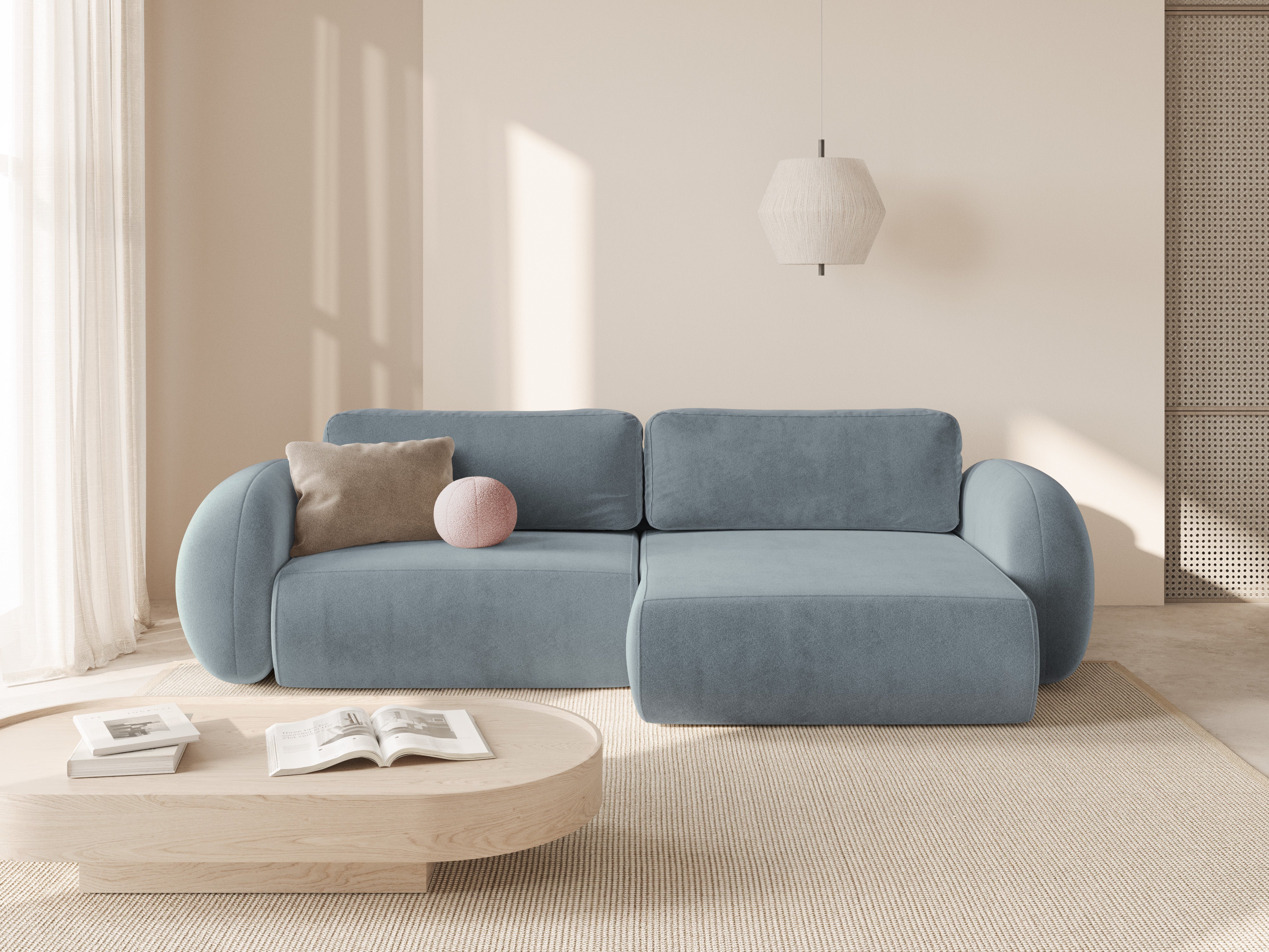 Universeller Samt-Ecksofa mit Schlaf-Funktion für 4 Personen TONALE himmelblau