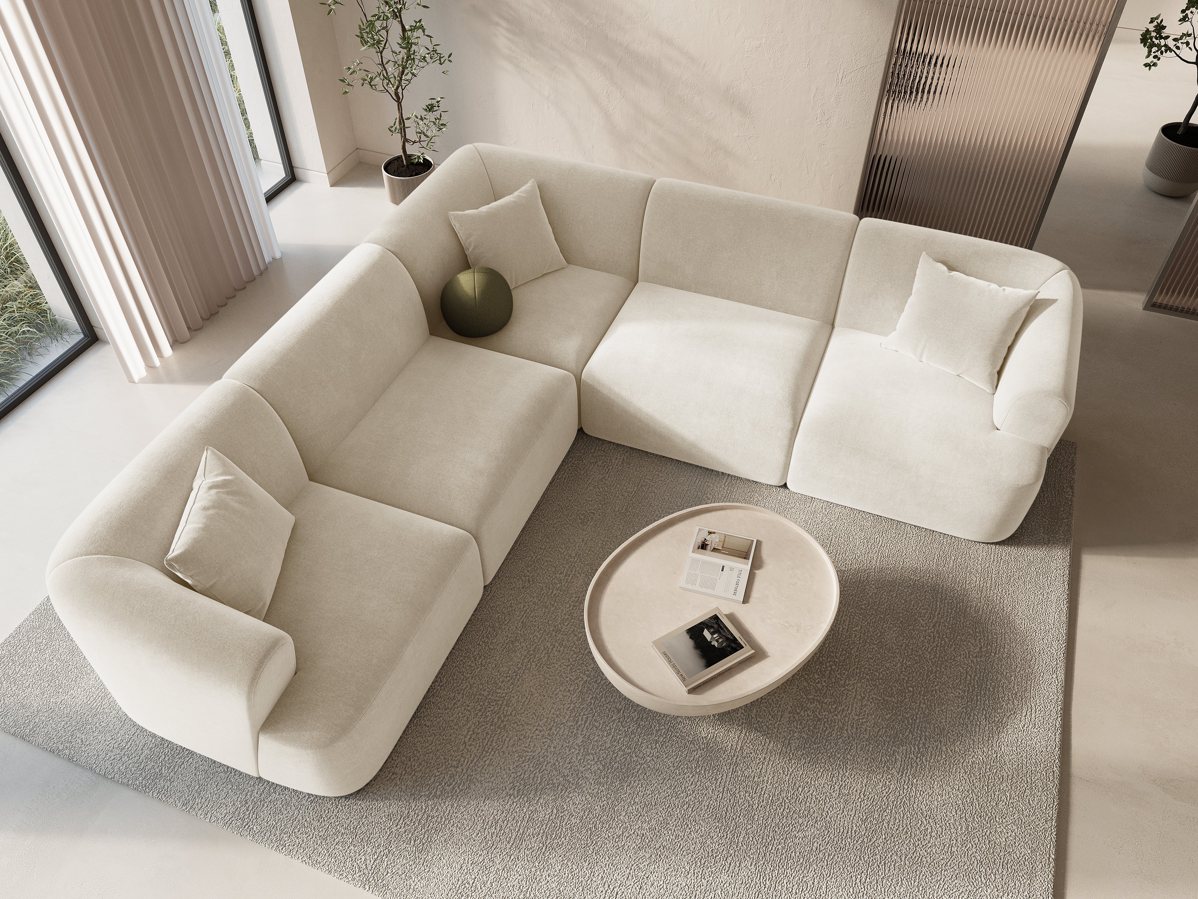 Symmetrische 4-Sitzer-Couch CAMPI grün Cord