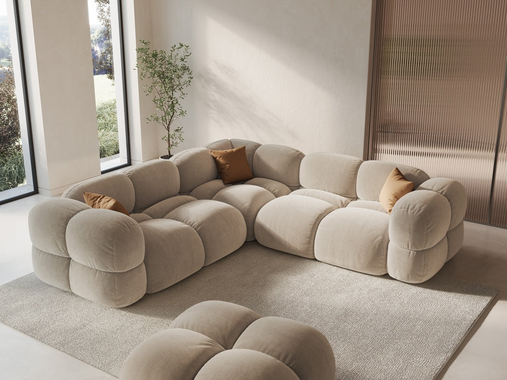 Symmetrische Samt-Eckcouch LORETTO beige