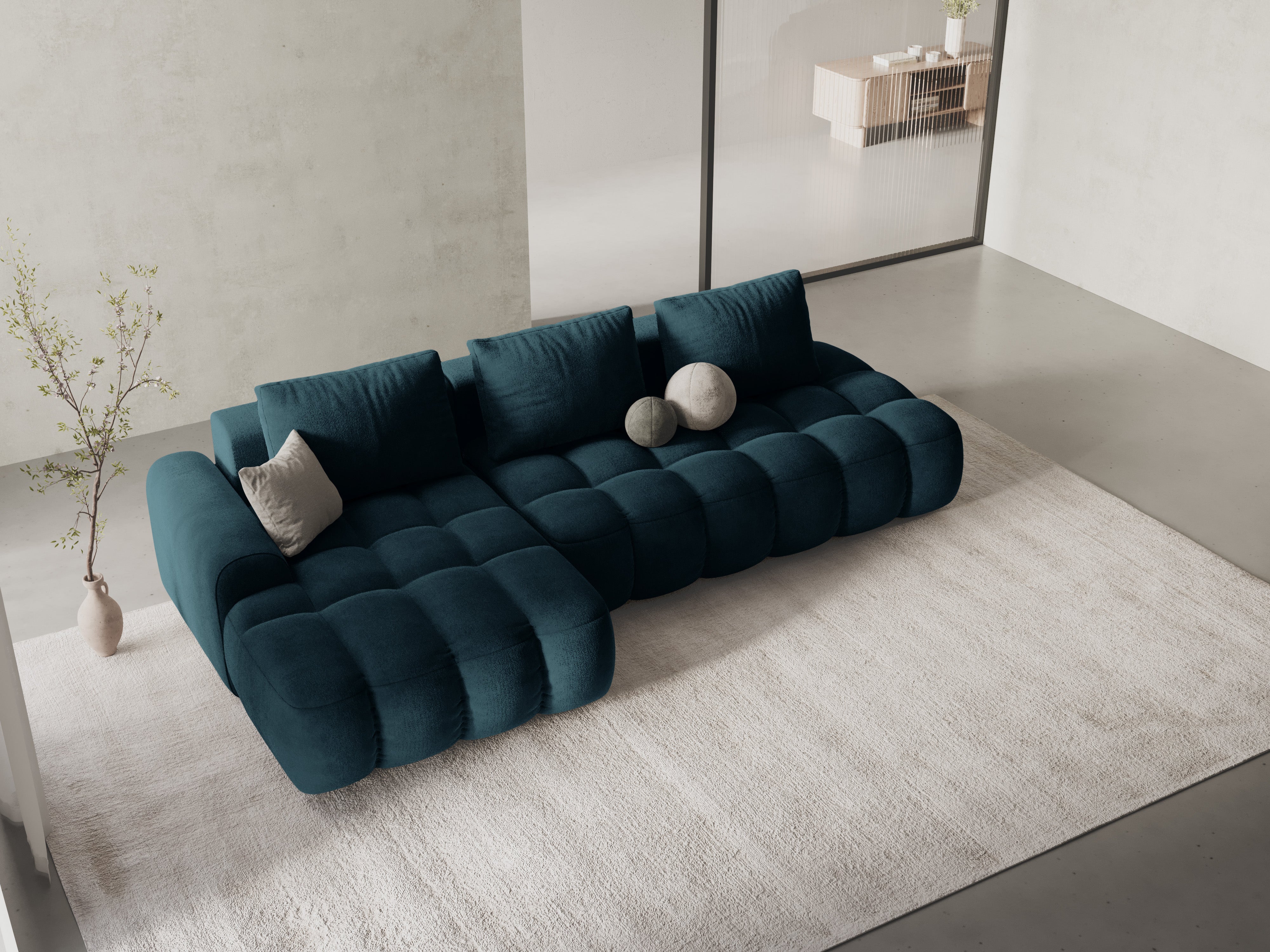Velvet left-sided corner sofa with sleeping function for 3 people LINZ petrol