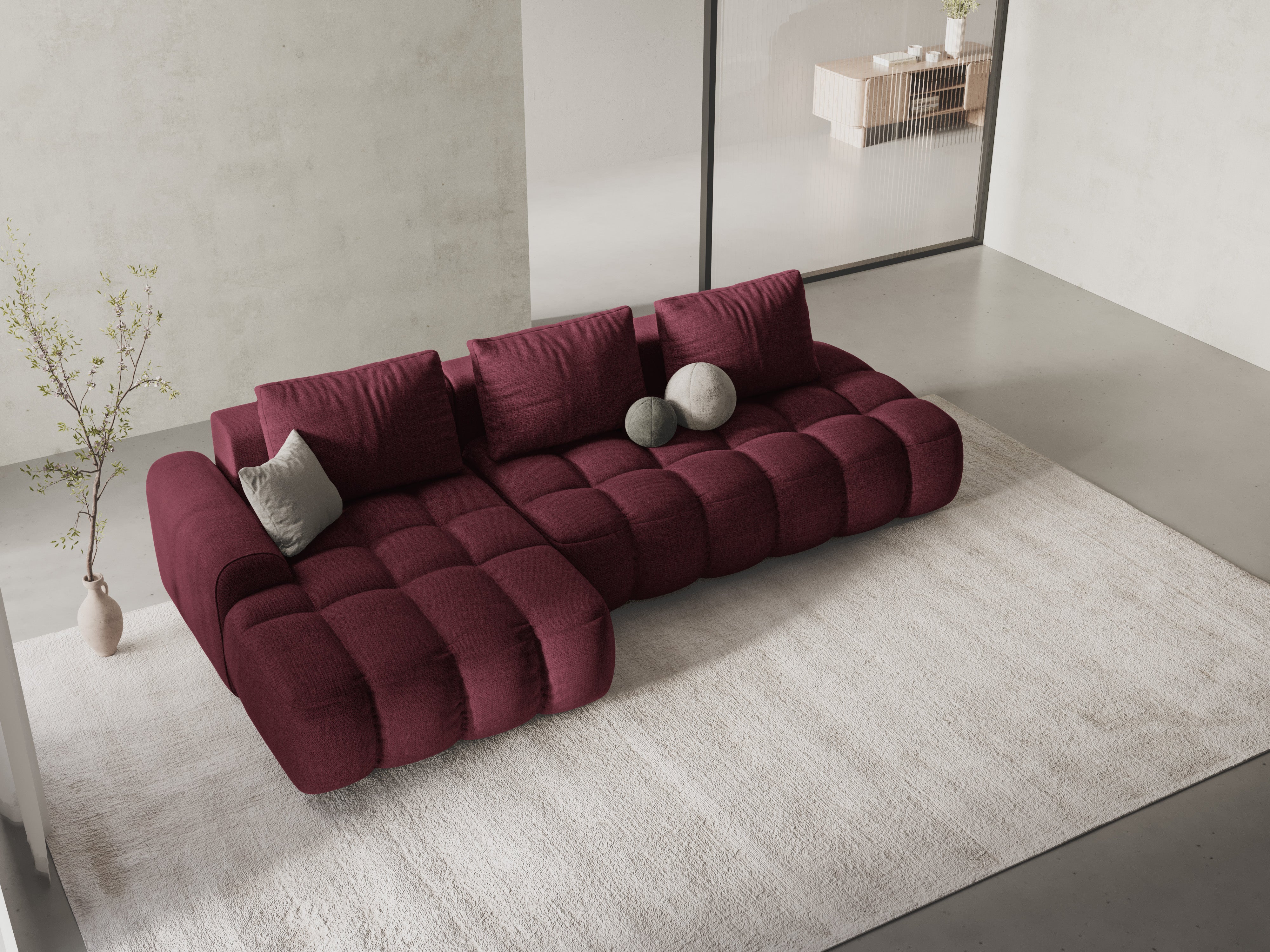 Left-sided corner sofa bed for 3 people LINZ burgundy